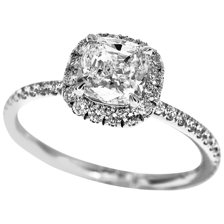 Harry Winston Cushion Cut Diamond Micropave Engagement Ring Platinum