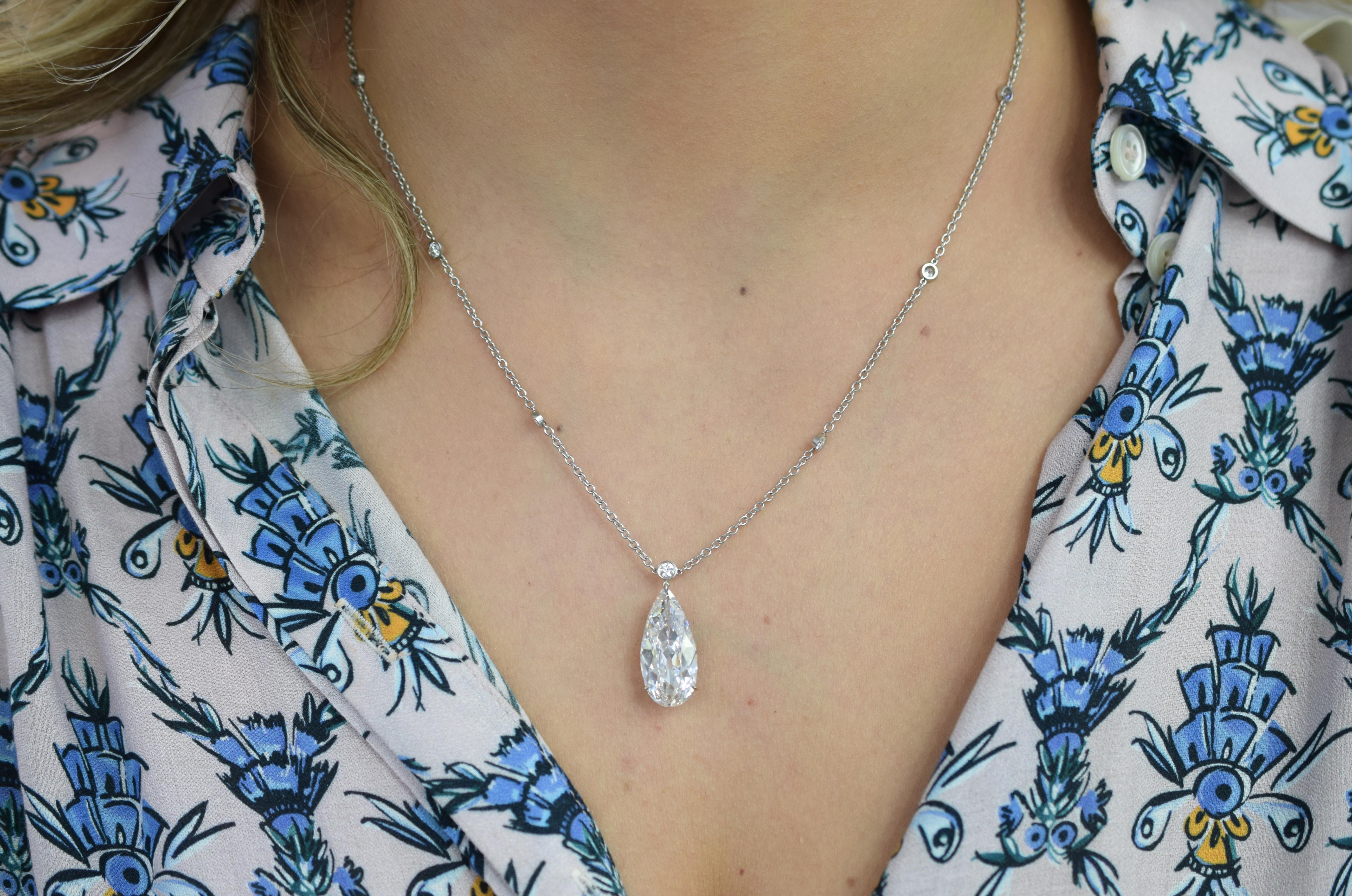 Simply the best!
Harry Winston Diamond pendant necklace. 
GIA certified 10.40carat  Pear Shape Diamond with  Color: D and  Clarity IF ( internally flawless) with GIAi# xxxxxxxx , set with 9 round brilliant cut diamonds, total weight approximatley