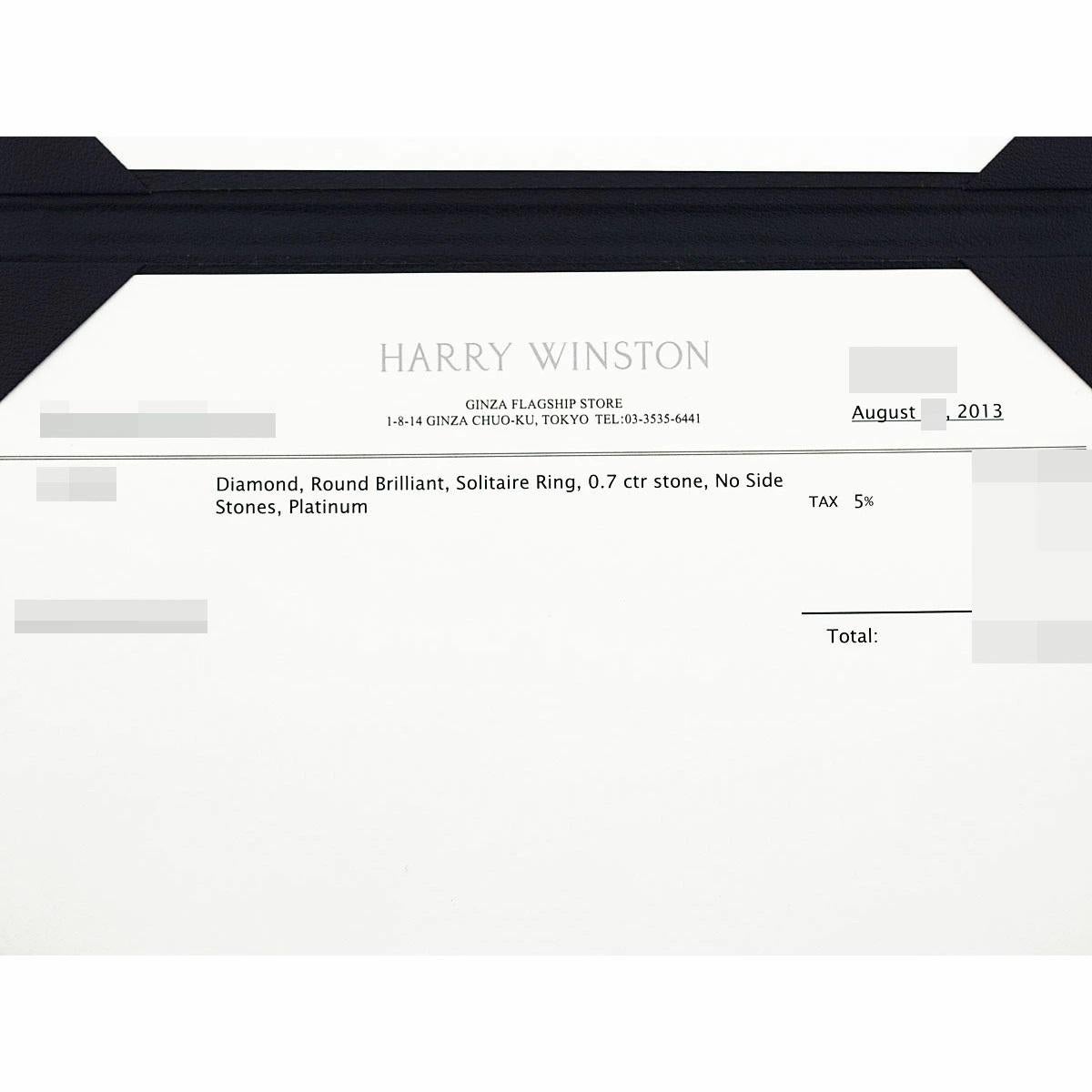 Harry Winston Diamante 0,70ct F-VS1-3EX Anello di fidanzamento solitario a brillante rotondo in vendita 3
