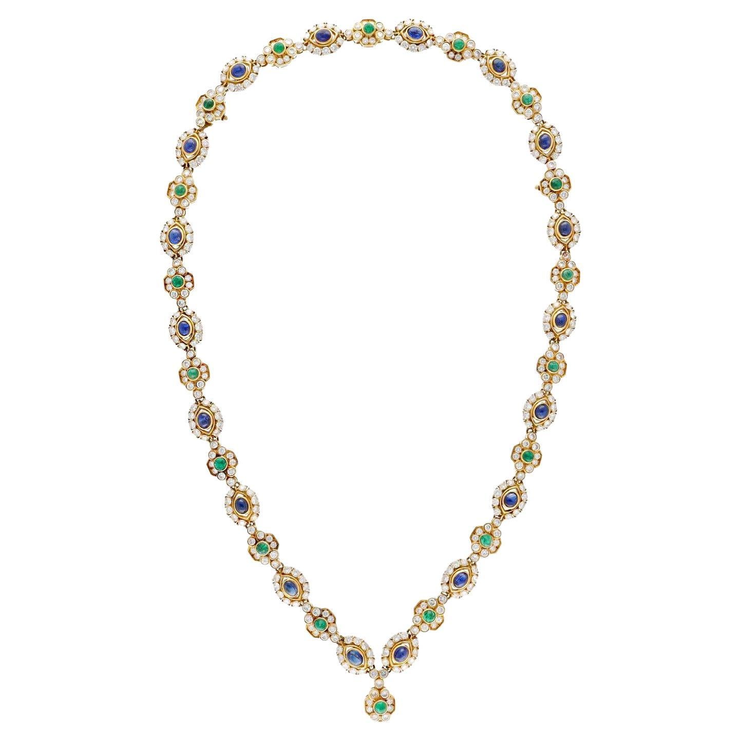 Harry Winston Diamond and Cabochon Sapphire, Emerald Necklace/Bracelet For Sale