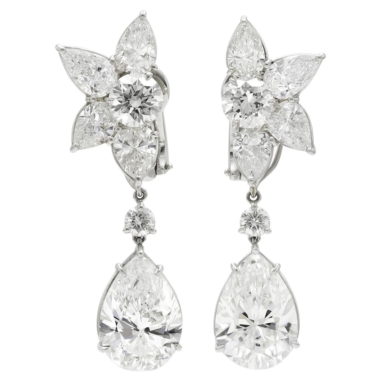 Harry Winston Diamond Cluster and Pear-Shaped Dangle Earrings