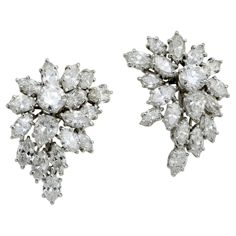 Harry Winston Vintage 1960s Diamond Cluster Certified Earrings For Sale