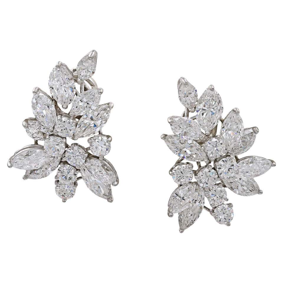 Harry Winston Diamond Cluster Platinum Chandelier Earrings For Sale at ...