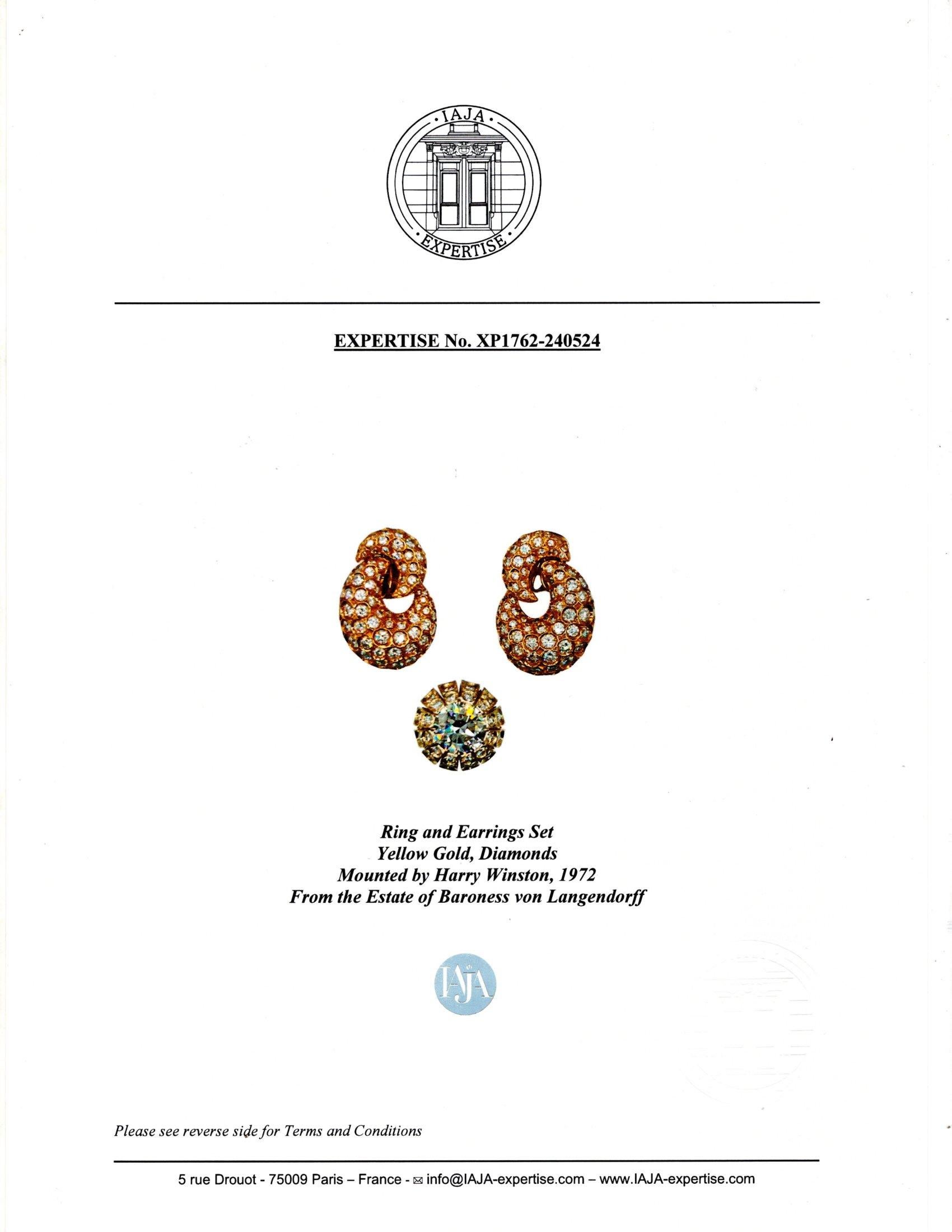 Harry Winston Diamond Door Knocker Earrings & Dome Ring Set For Sale 2