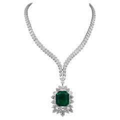 Important Harry Winston Diamond 23 Carat Certified Emerald Pendant Necklace