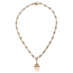 Harry Winston Diamond Flower Necklace with Cultured Pearl Drop