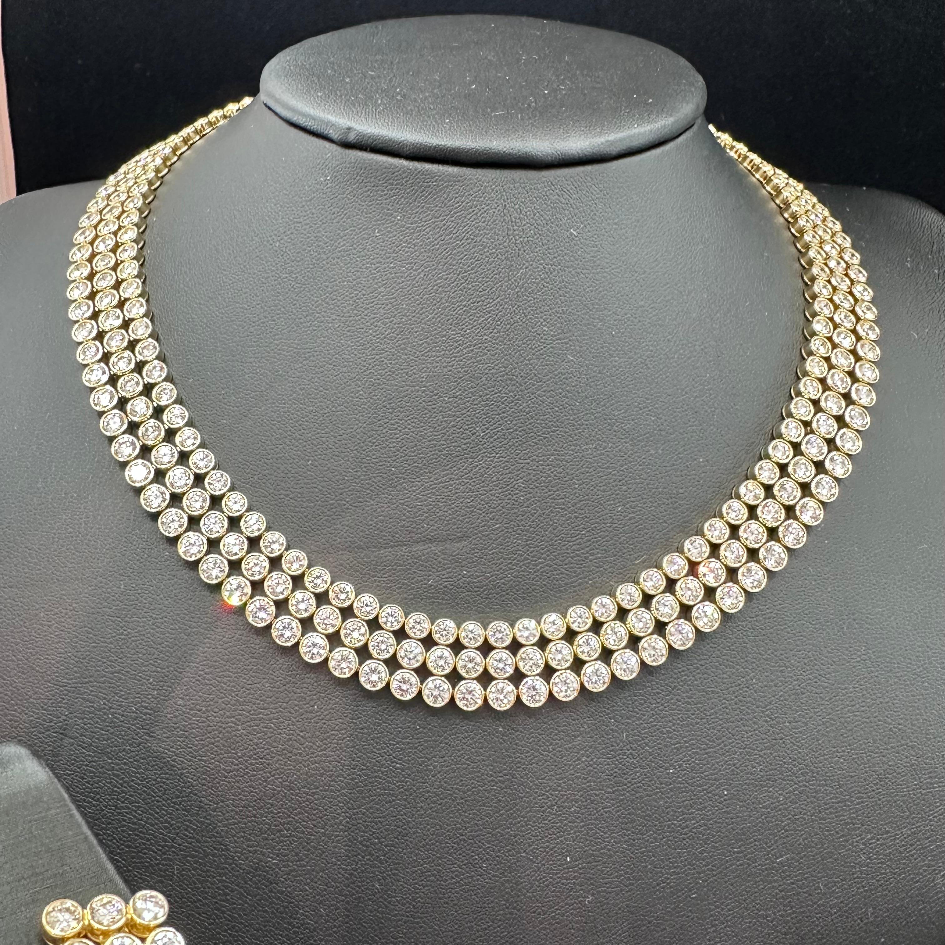 Harry Winston Diamond Necklace Bracelet & Earrings Set 18k Yellow Gold For Sale 3