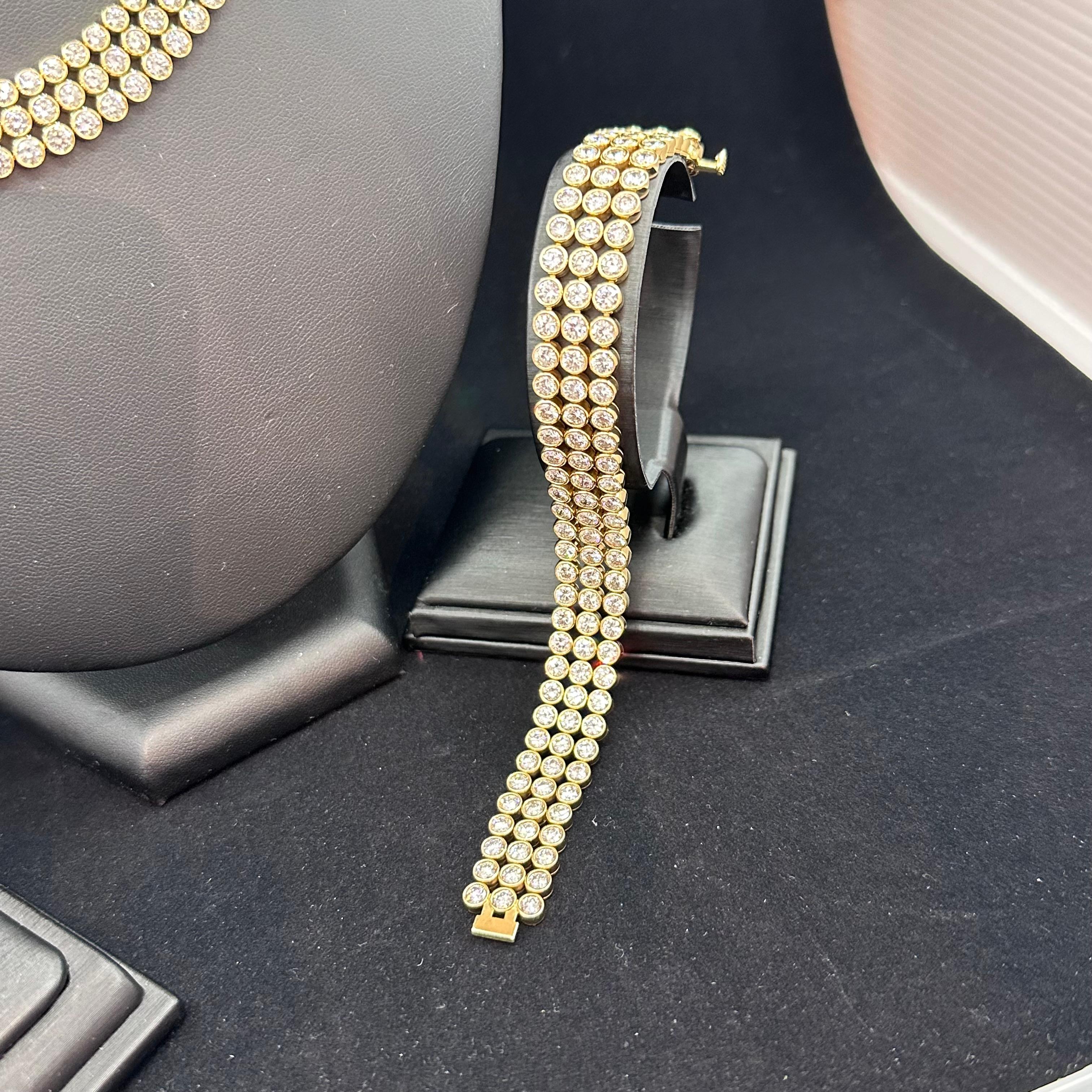 Brilliant Cut Harry Winston Diamond Necklace Bracelet & Earrings Set 18k Yellow Gold For Sale