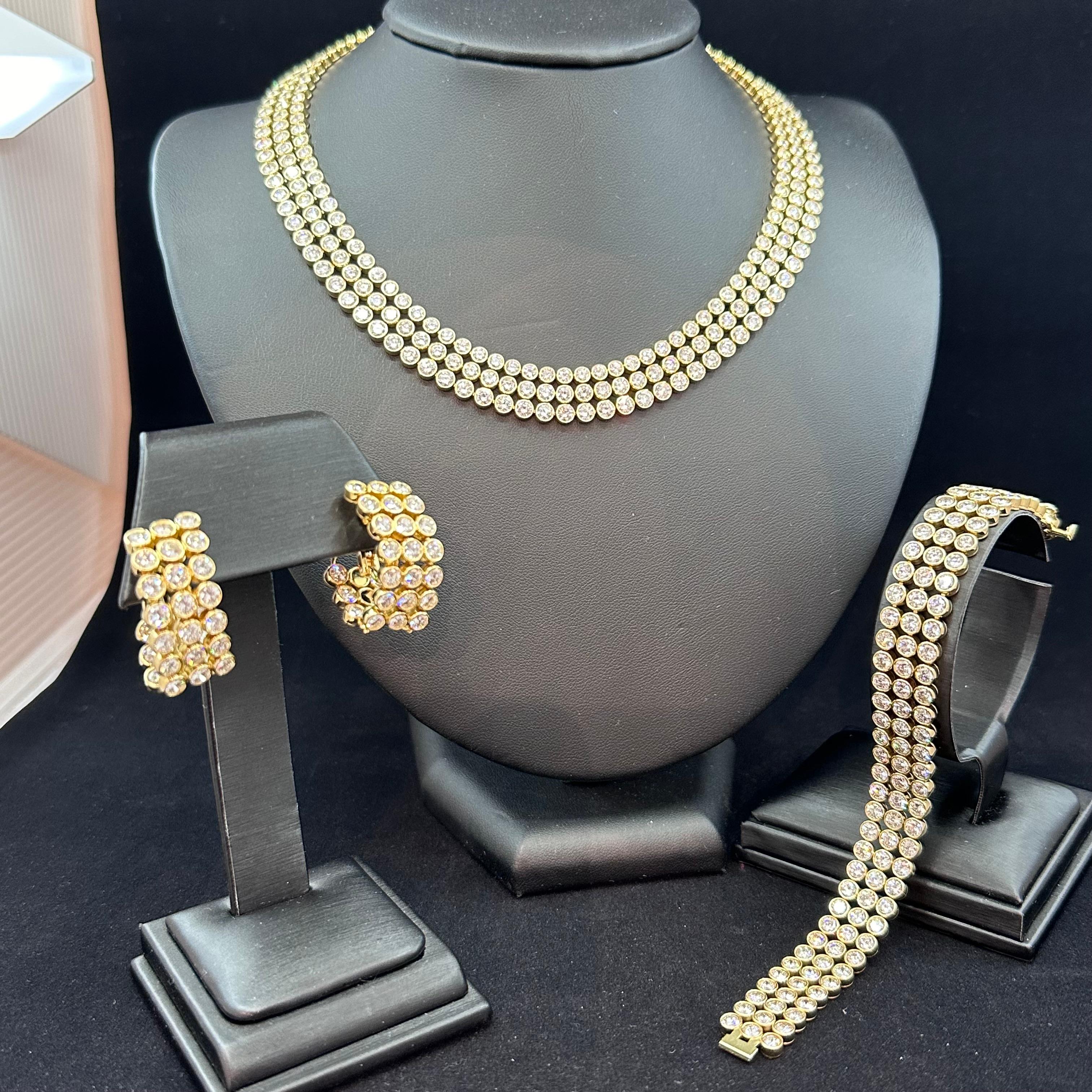 Harry Winston Diamond Necklace Bracelet & Earrings Set 18k Yellow Gold In Excellent Condition For Sale In Beverly Hills, CA