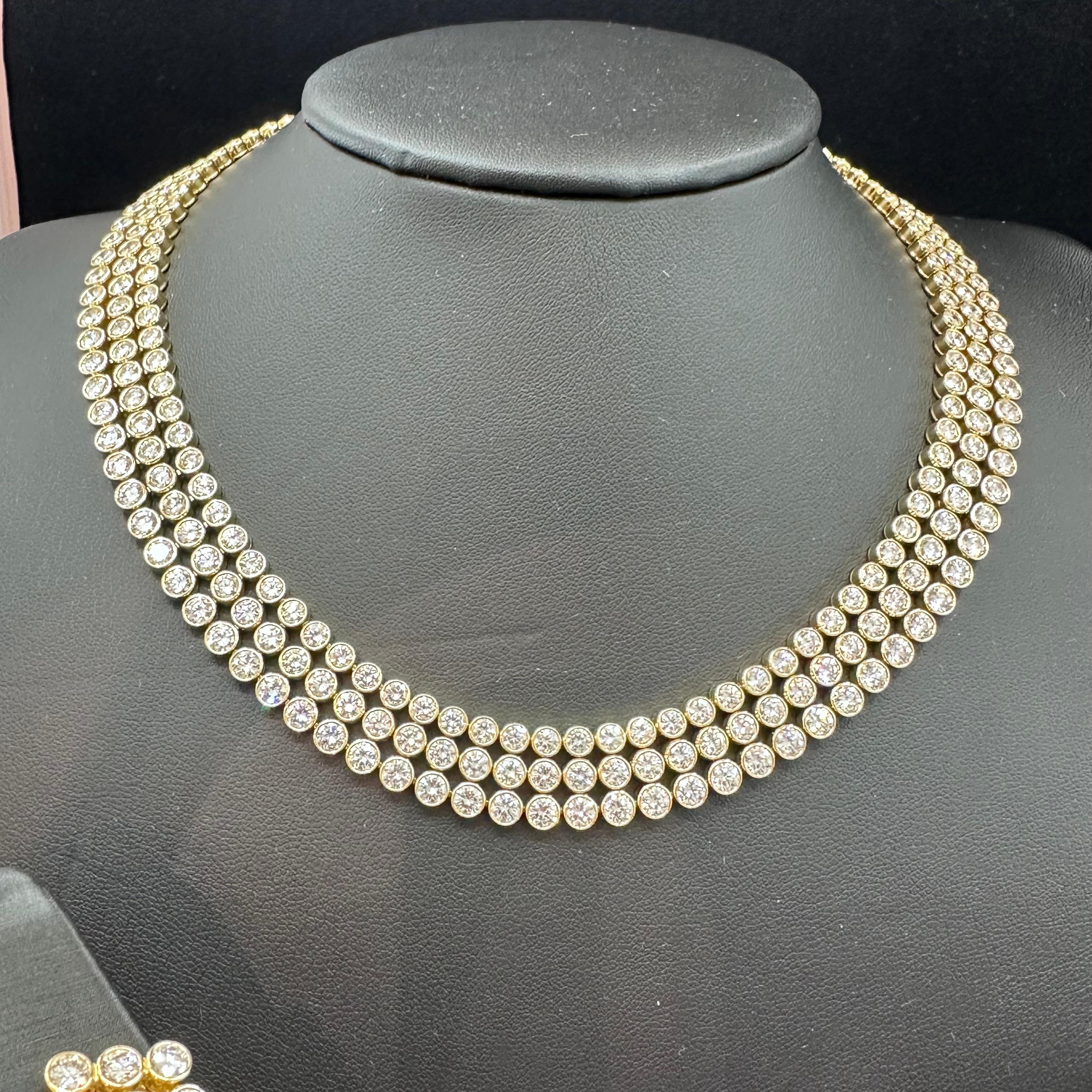 Harry Winston Diamond Necklace Bracelet & Earrings Set 18k Yellow Gold For Sale 1