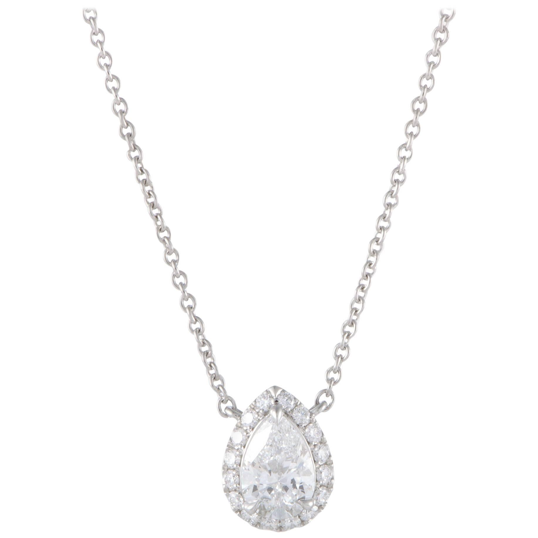 Harry Winston Diamond Platinum Pear Shape Pendant Necklace