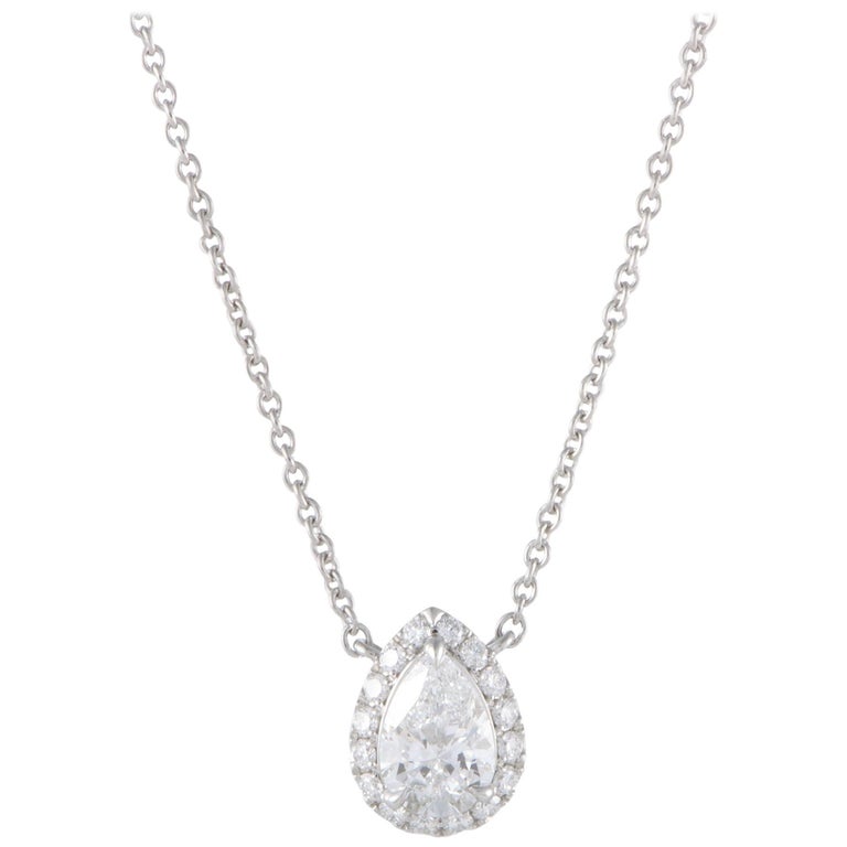 Harry Winston Diamond Platinum Pear Shape Pendant Necklace at 1stDibs