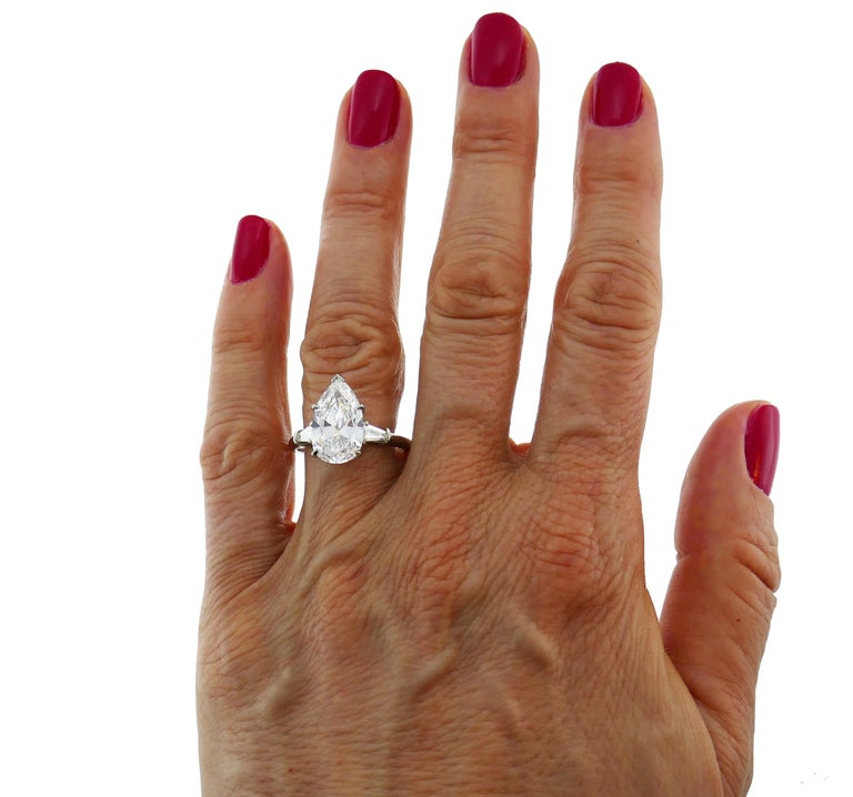 Harry Winston Diamond Platinum Ring 3.60 Carat Pear D VVS1 GIA at