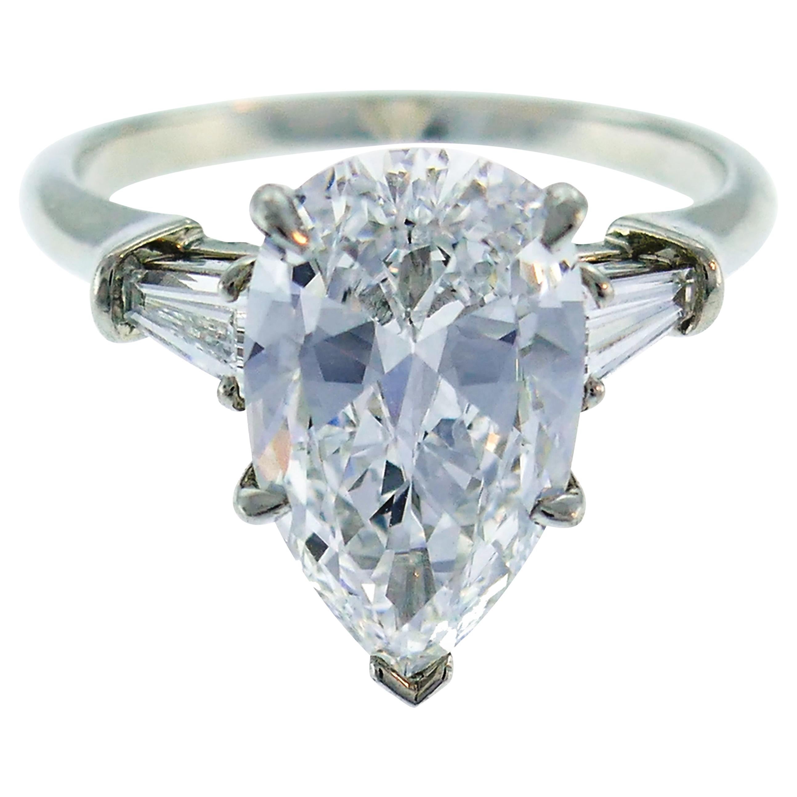 Harry Winston Diamond Platinum Ring 3.60 Carat Pear D/VVS1 GIA