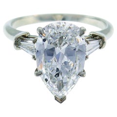 Harry Winston Diamond Platinum Ring 3.60 Carat Pear D/VVS1 GIA