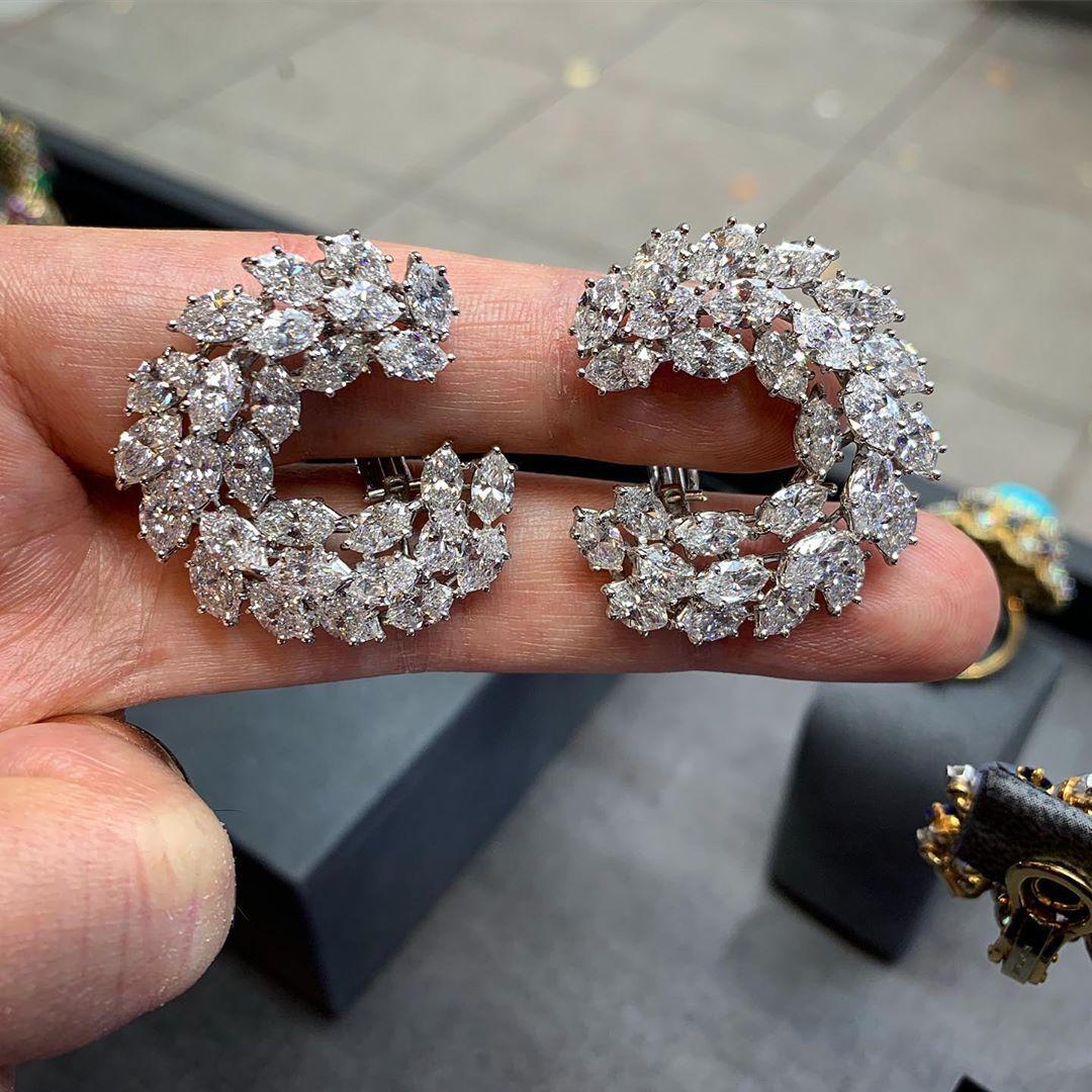 Marquise Cut Harry Winston Diamond Wreath Earrings  For Sale