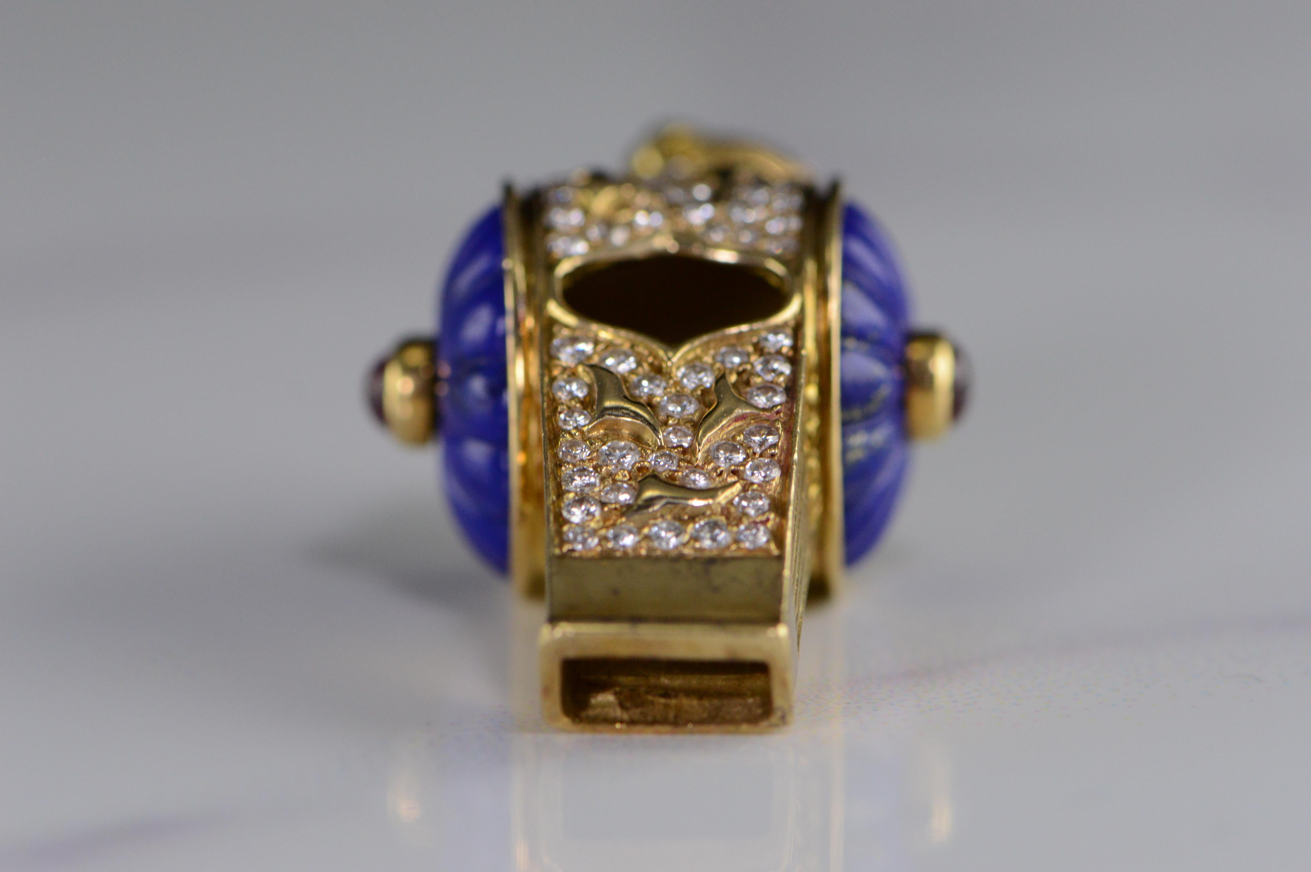 Retro Harry Winston Diamond Ruby Lapis Whistle Pendant Charm