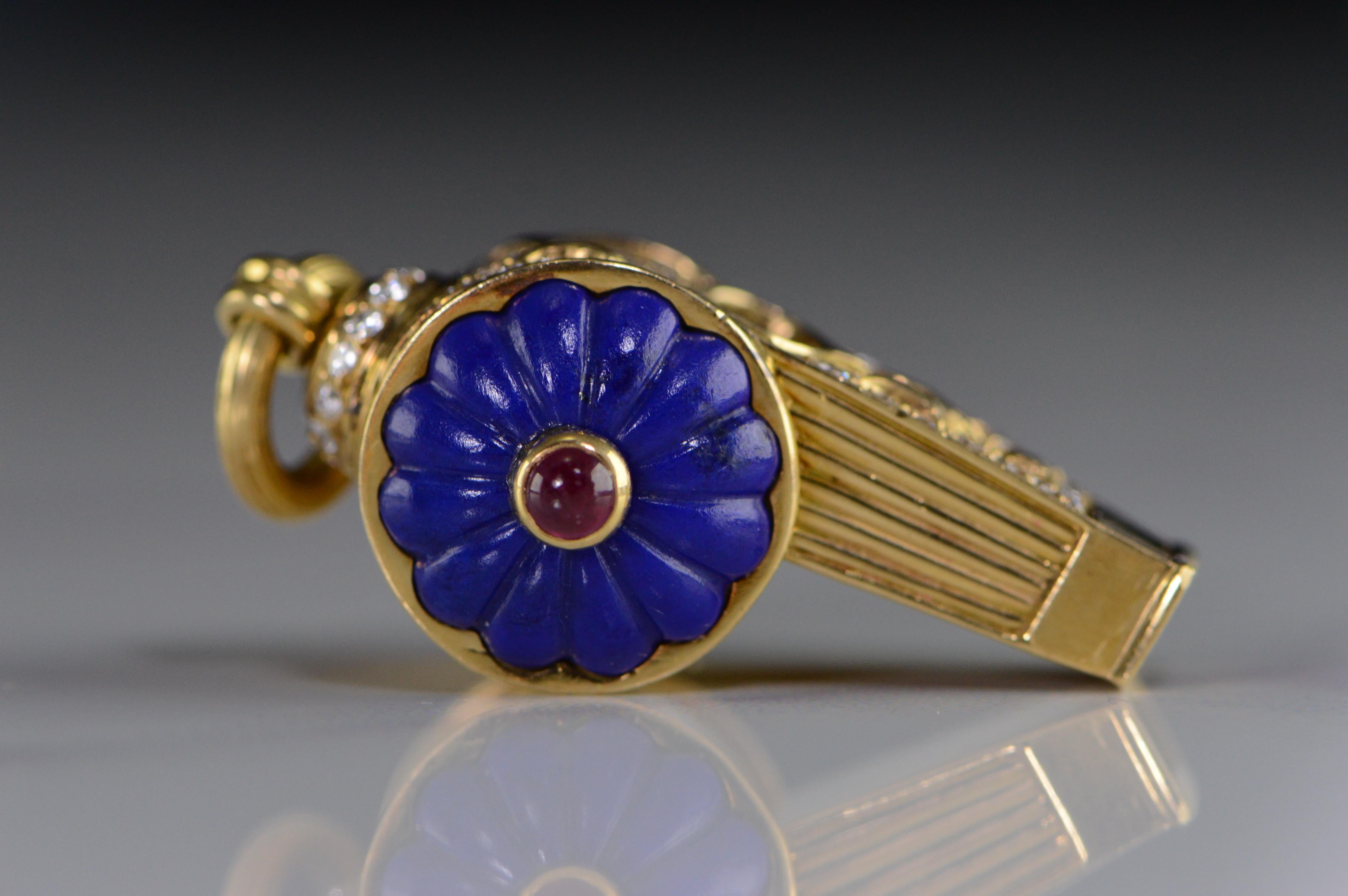 Harry Winston Diamond Ruby Lapis Whistle Pendant Charm In Good Condition In Frederick, MD