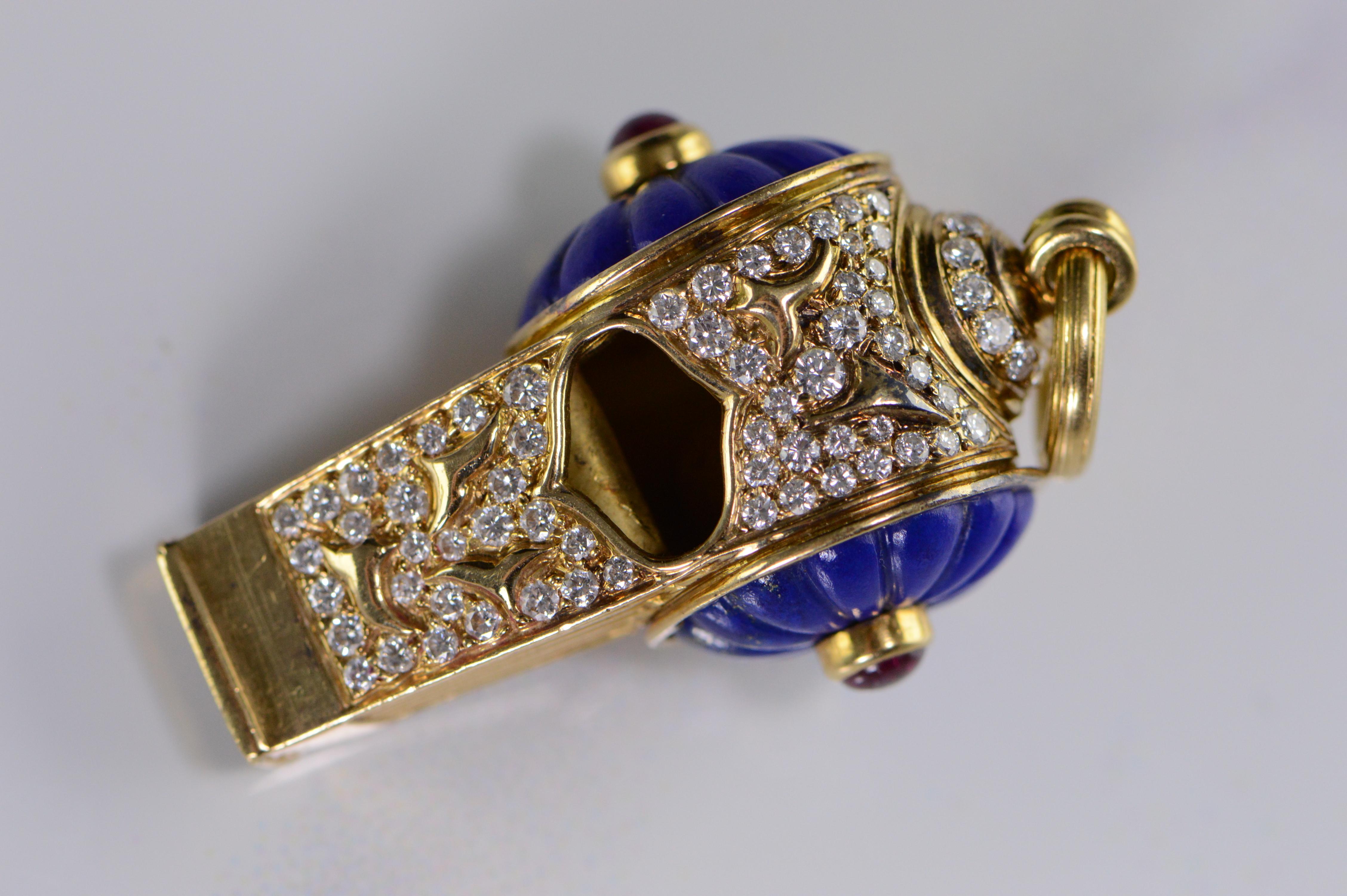 Women's or Men's Harry Winston Diamond Ruby Lapis Whistle Pendant Charm
