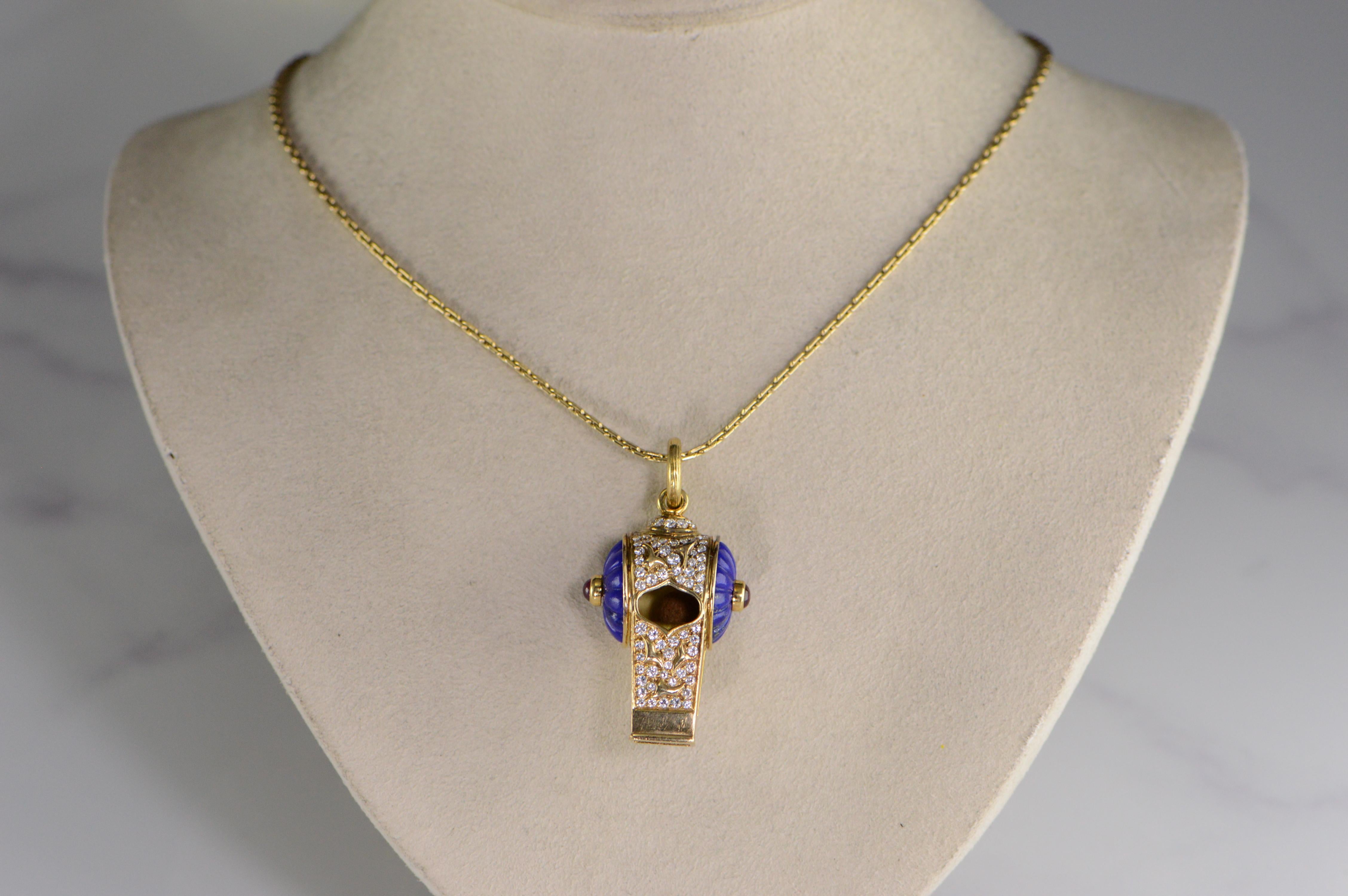 Harry Winston Diamond Ruby Lapis Whistle Pendant Charm 1
