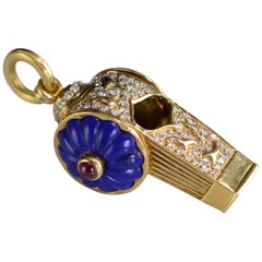 Harry Winston Diamond Ruby Lapis Whistle Pendant Charm