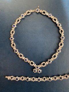 Harry Winston Diamond Sapphire Necklace Bracelet Earrings Set