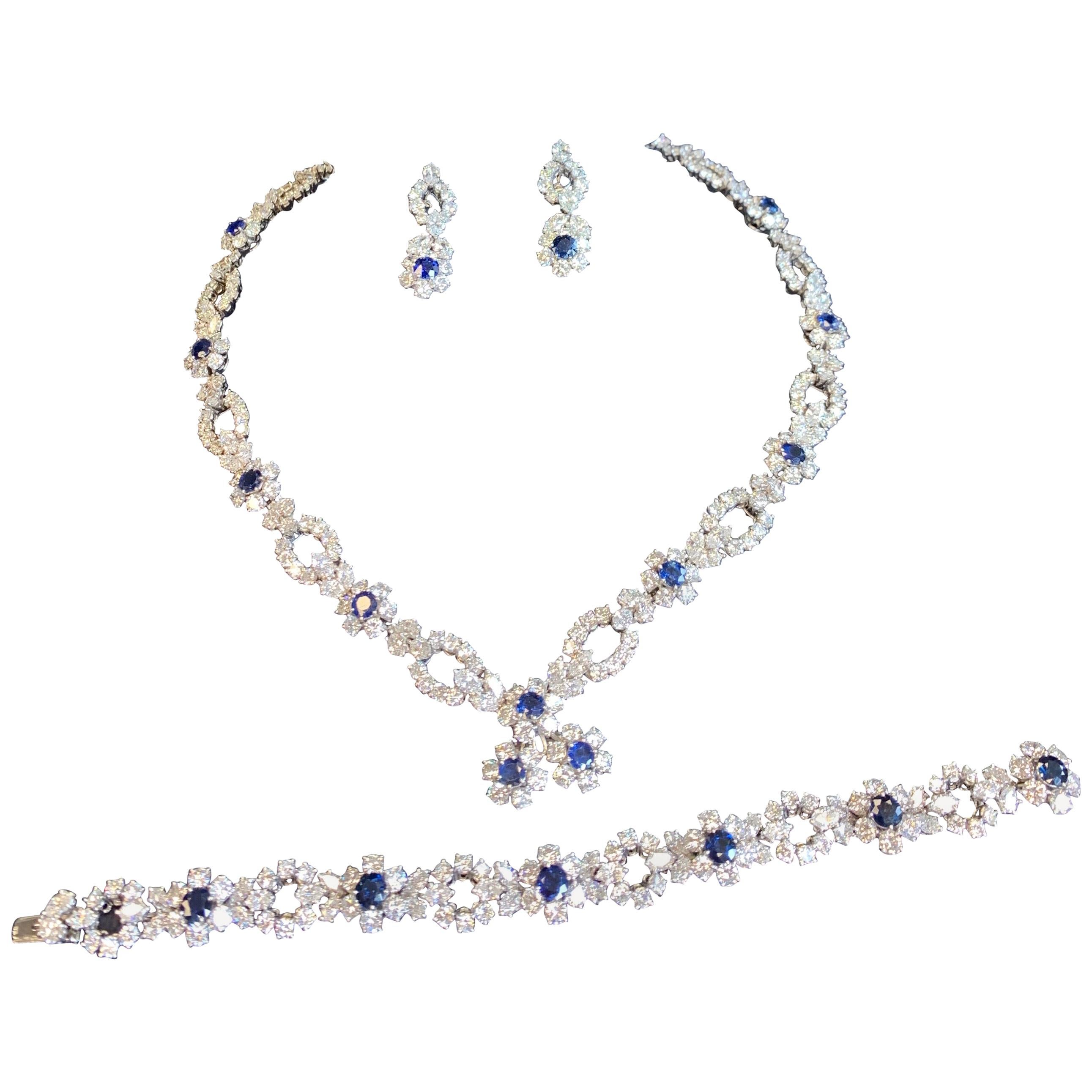 Harry Winston Diamond Sapphire Necklace Bracelet Earrings Set