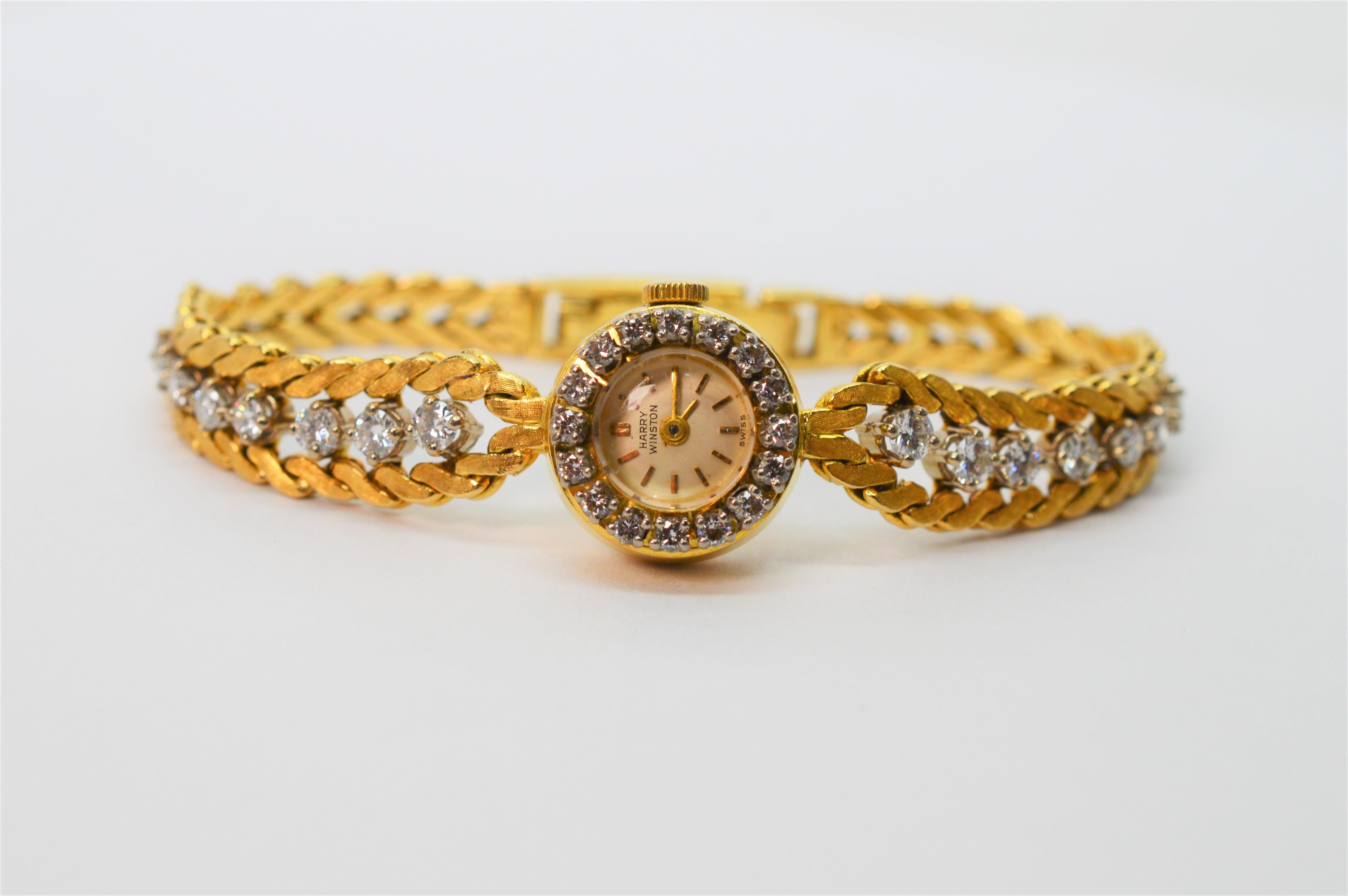 Harry Winston Diamant Gelbgold Damenkleid-Armbanduhr mit Diamanten 6