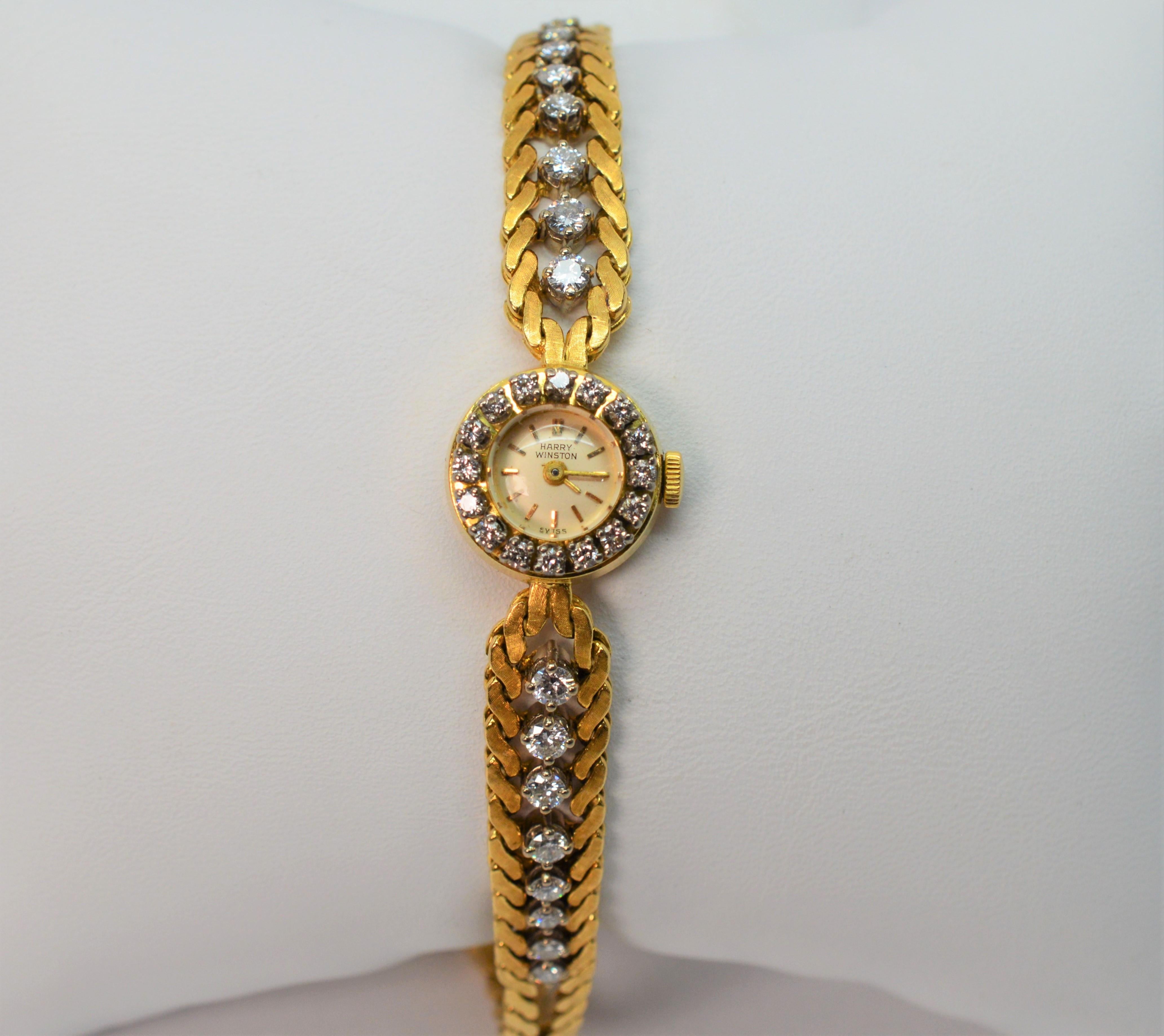 Harry Winston Diamond Yellow Gold Ladies Dress Bracelet Wristwatch 6