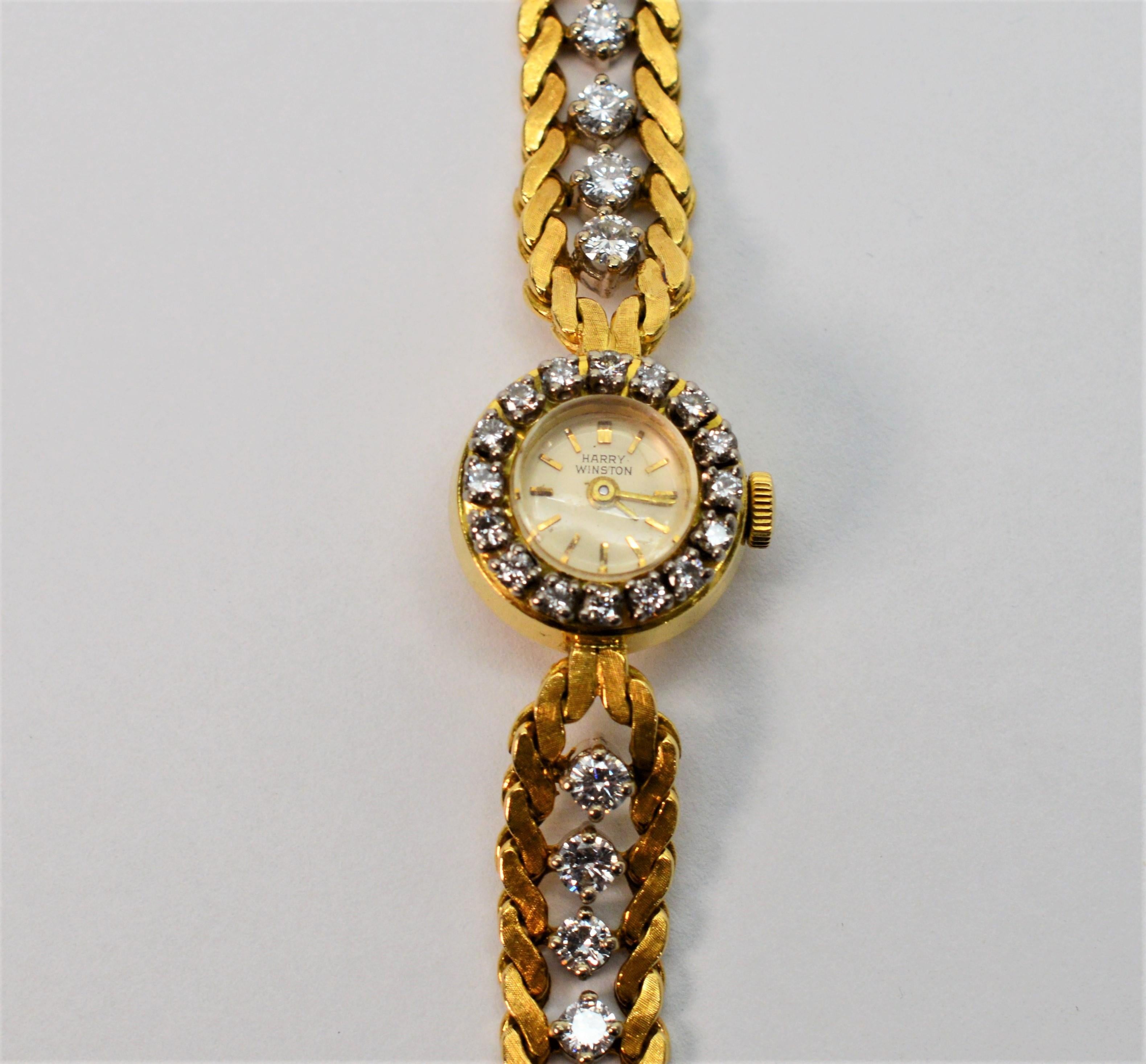 Harry Winston Diamond Yellow Gold Ladies Dress Bracelet Wristwatch 9
