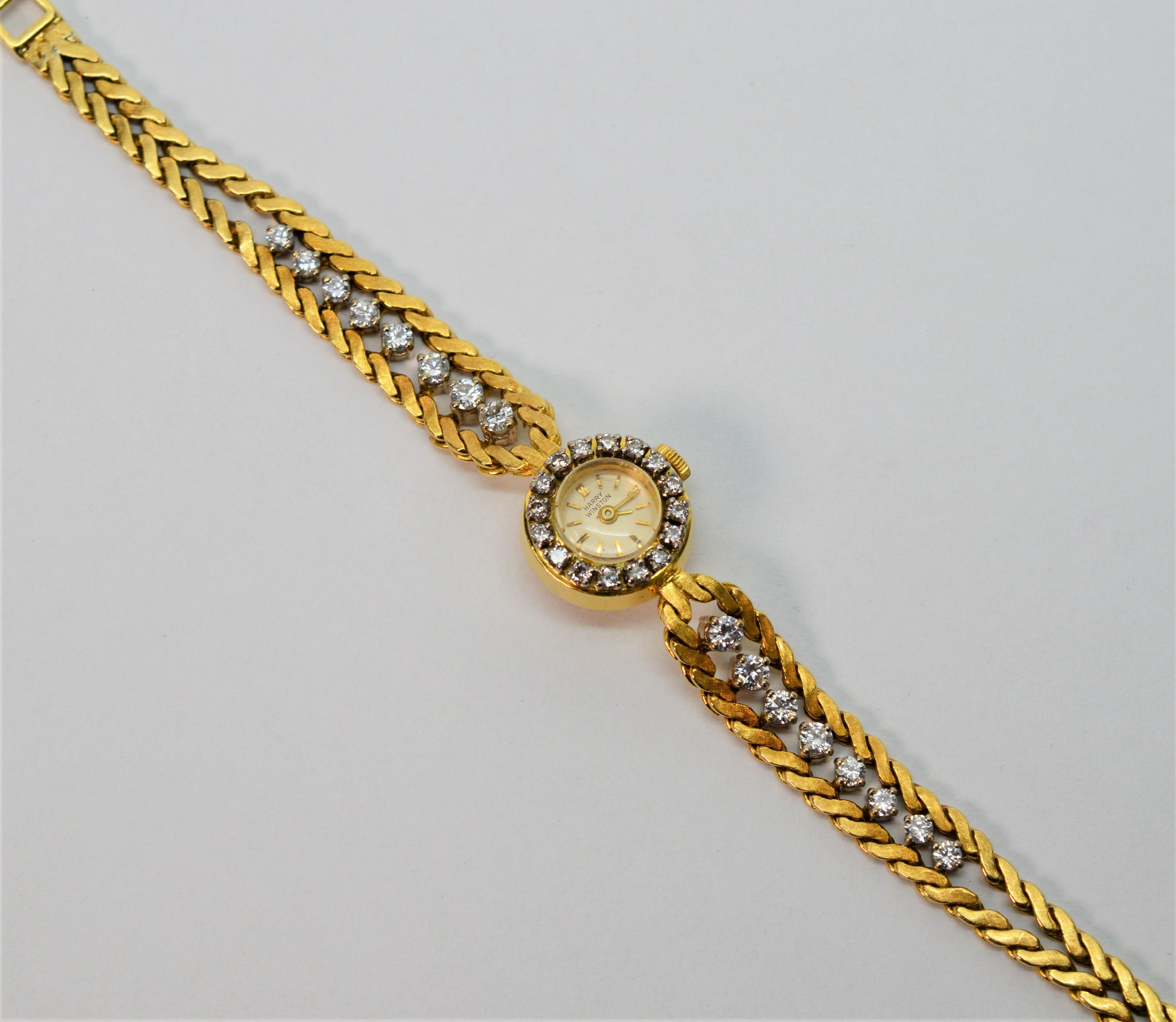 Harry Winston Diamond Yellow Gold Ladies Dress Bracelet Wristwatch 10
