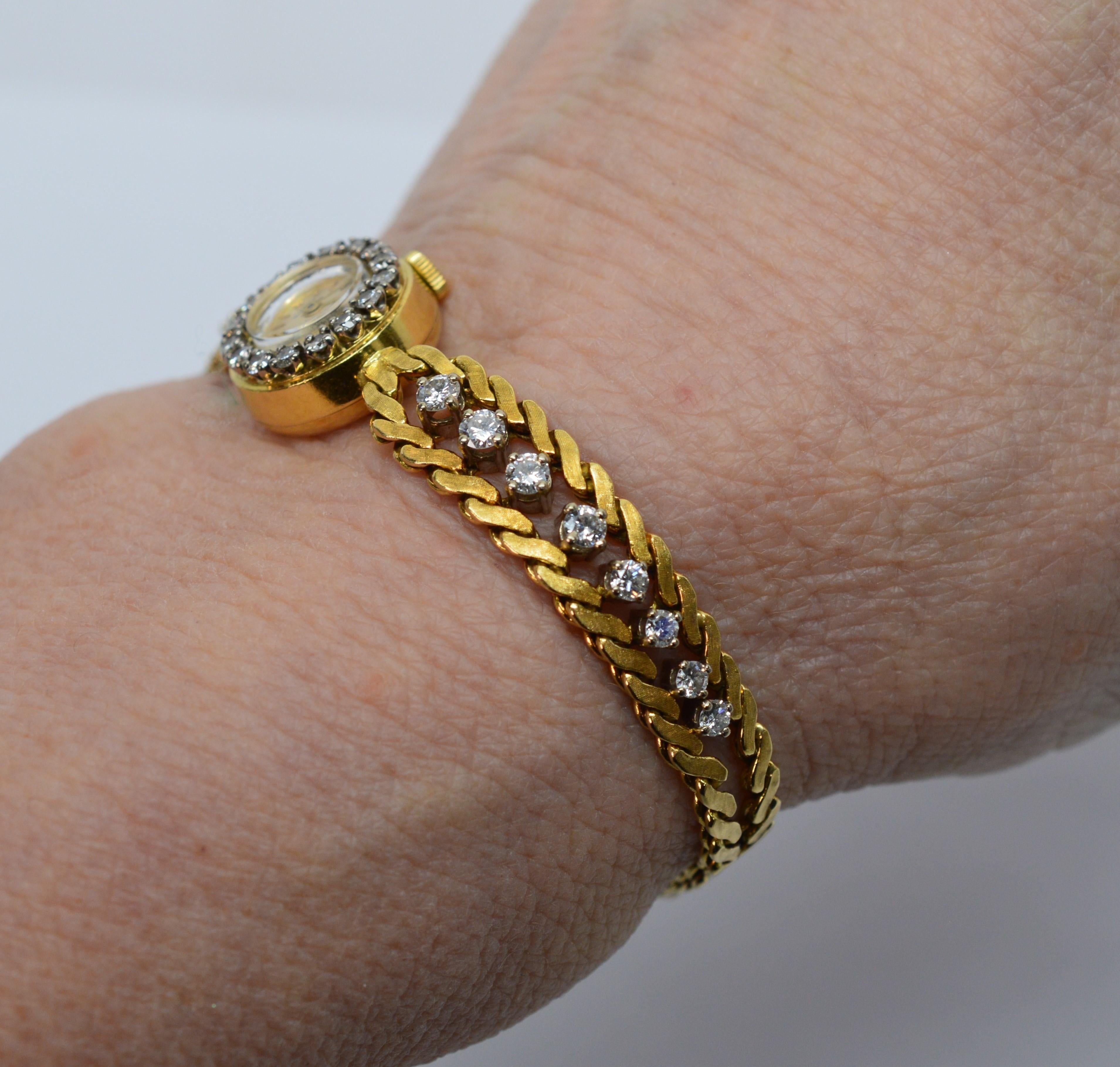 Harry Winston Diamond Yellow Gold Ladies Dress Bracelet Wristwatch 11