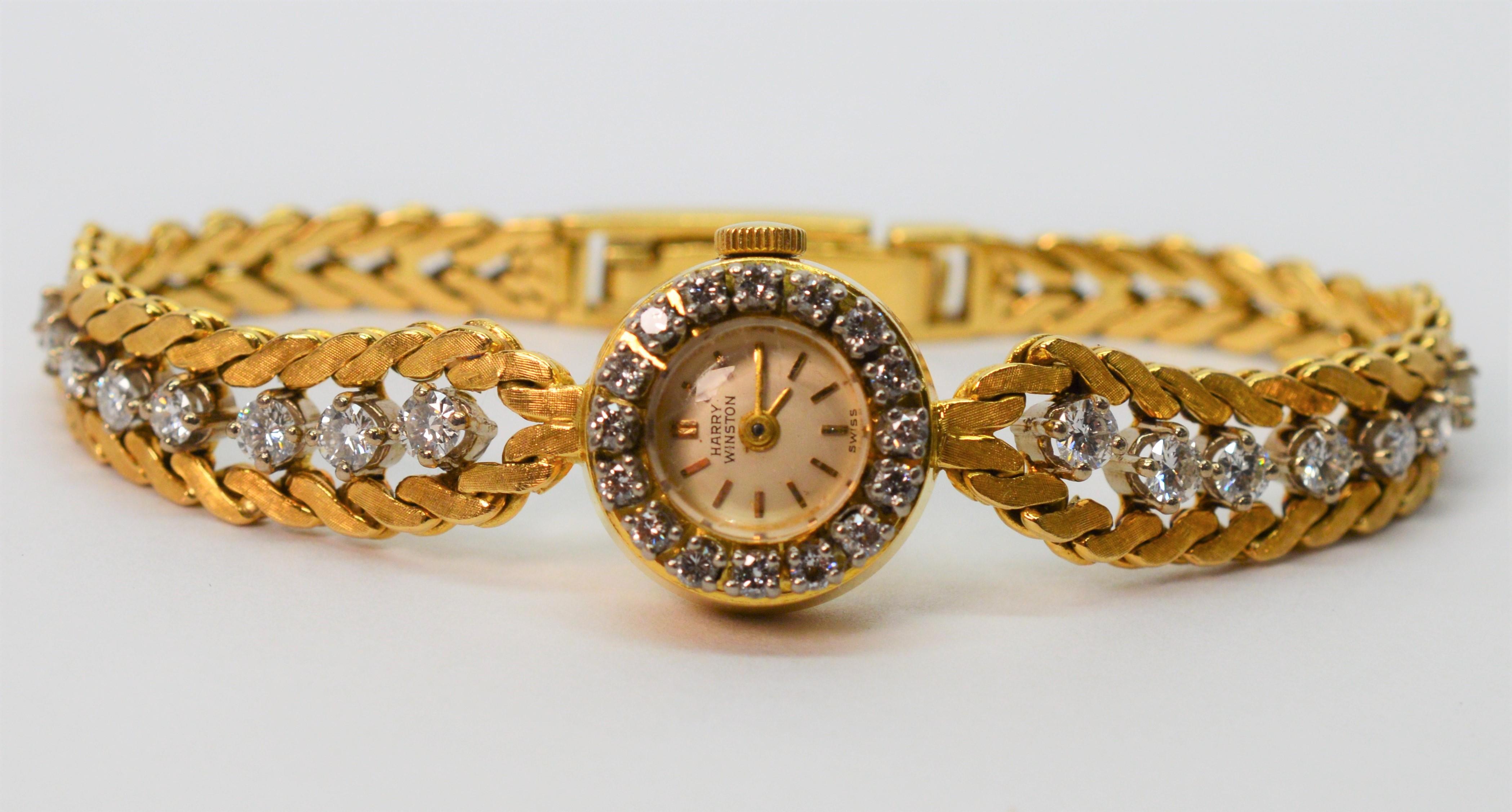 Harry Winston Diamond Yellow Gold Ladies Dress Bracelet Wristwatch 13