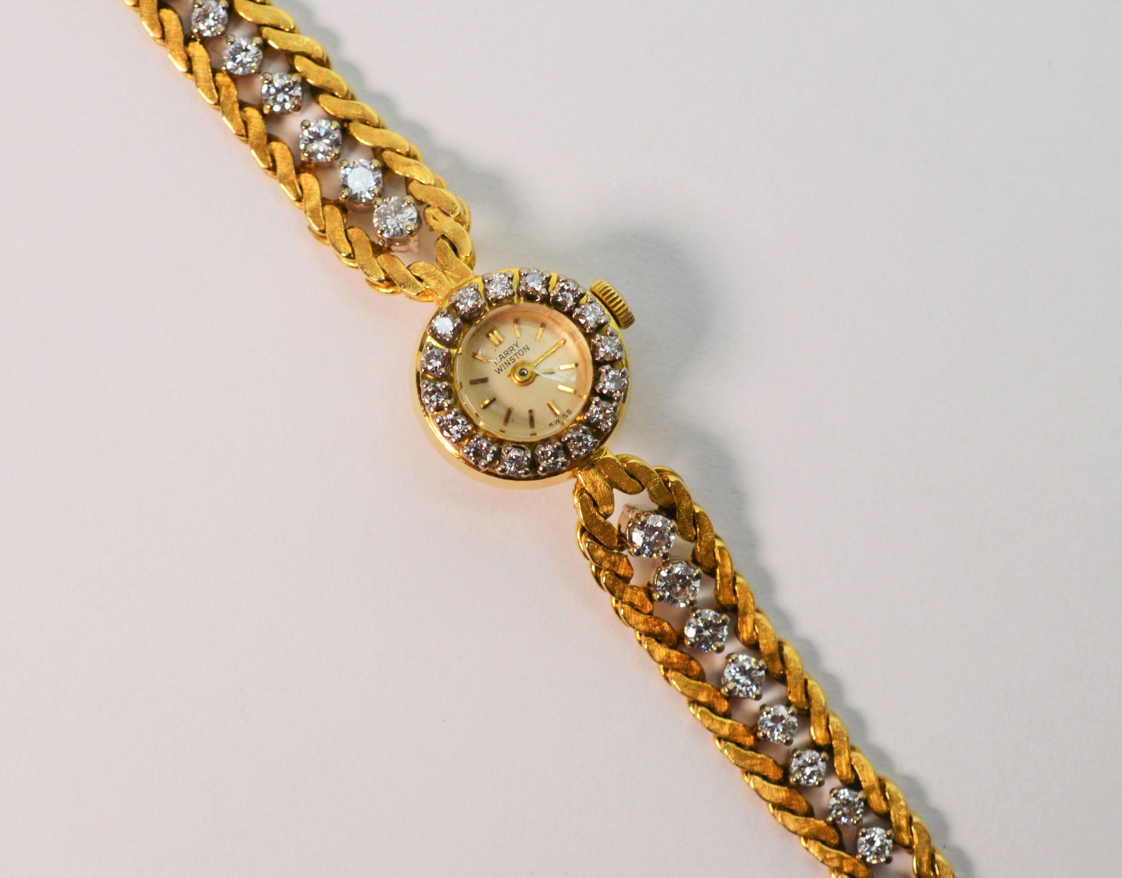 Women's Harry Winston Diamond Yellow Gold Ladies Dress Bracelet Wristwatch
