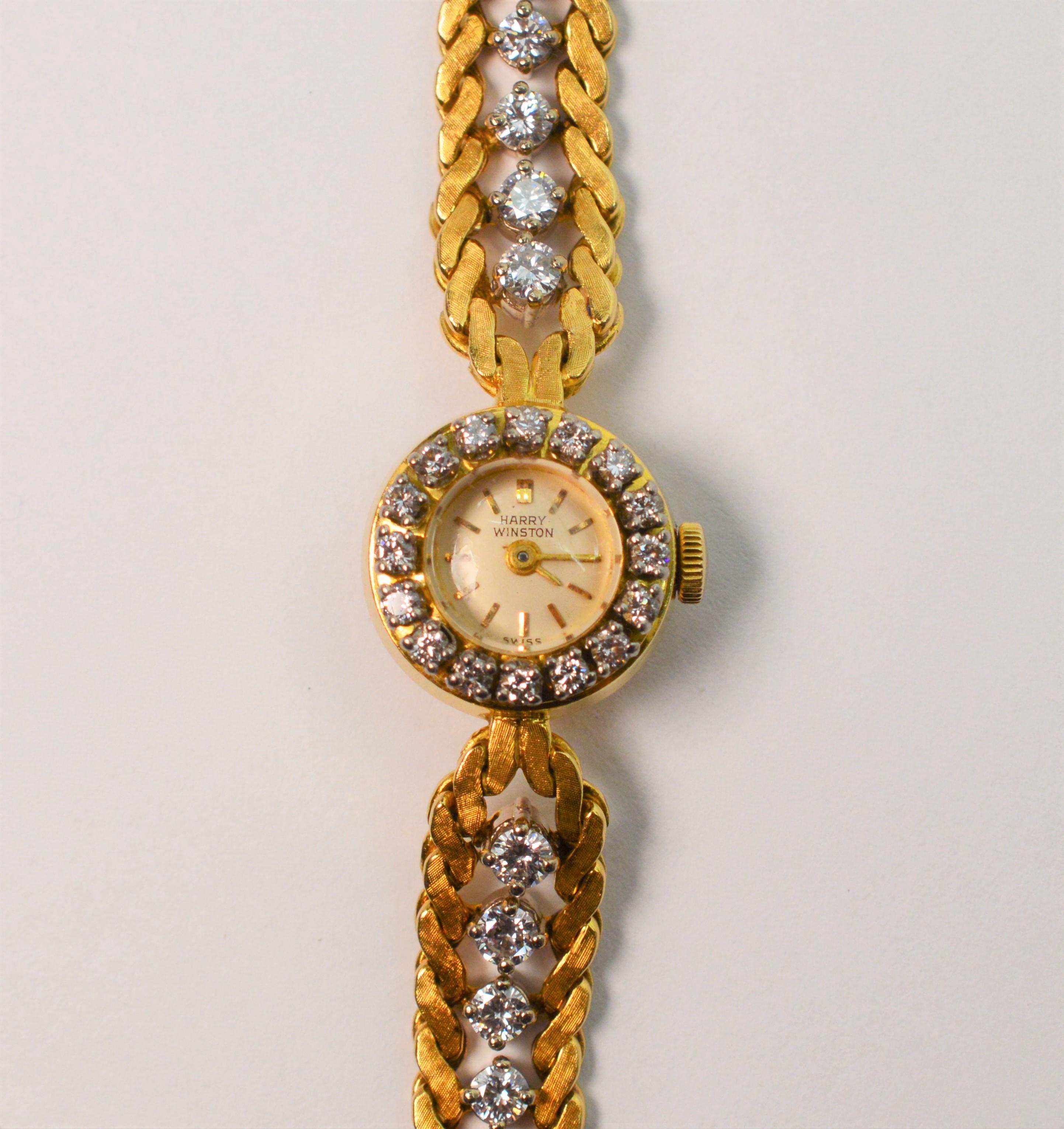 Harry Winston Diamant Gelbgold Damenkleid-Armbanduhr mit Diamanten 3