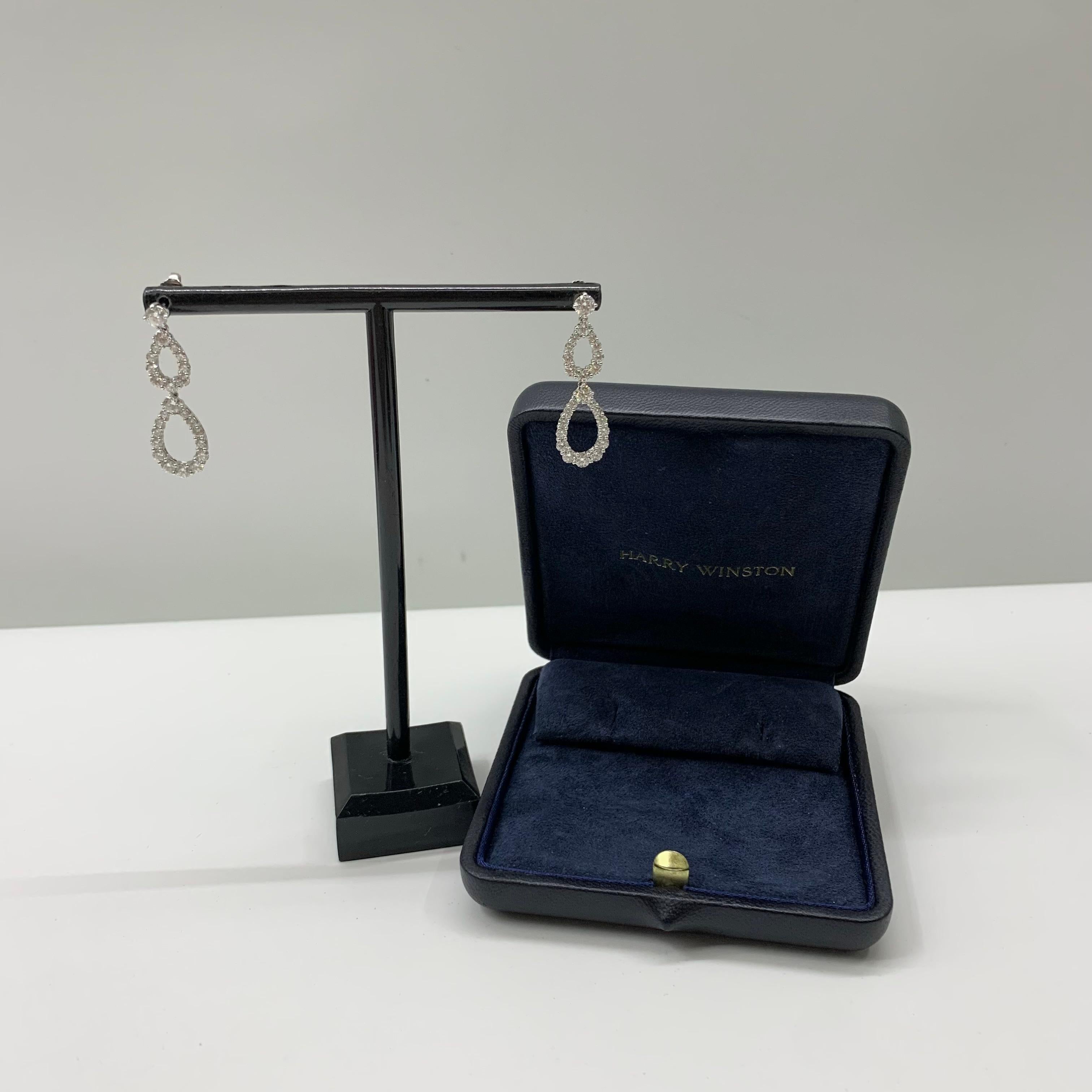 Harry Winston Double Diamond Loop earrings  In Excellent Condition For Sale In New York, NY
