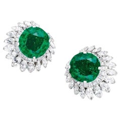 Harry Winston Emerald and Diamond Ear Clips in Platinum.