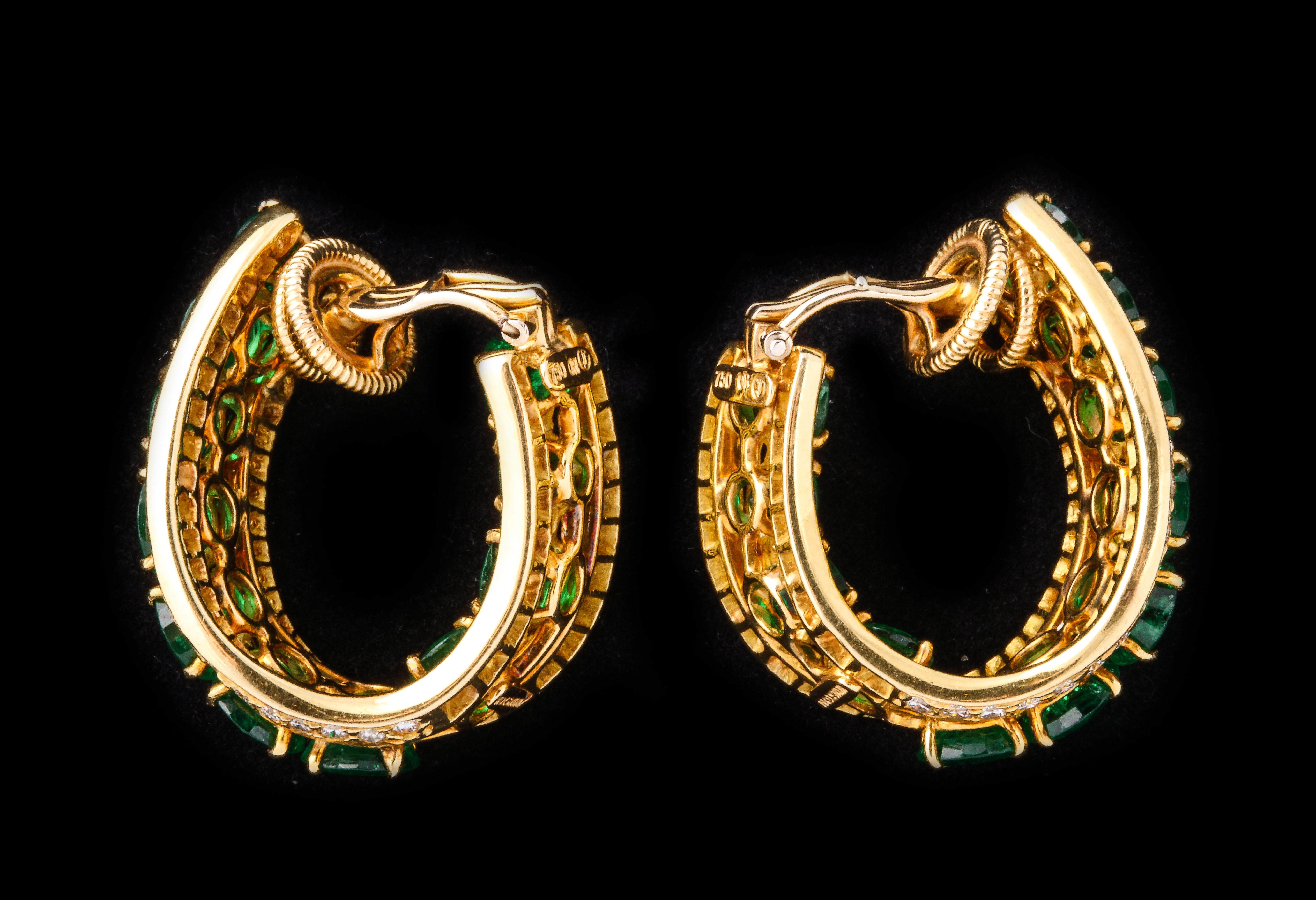 Women's or Men's Harry Winston Emerald and Diamond Earrings