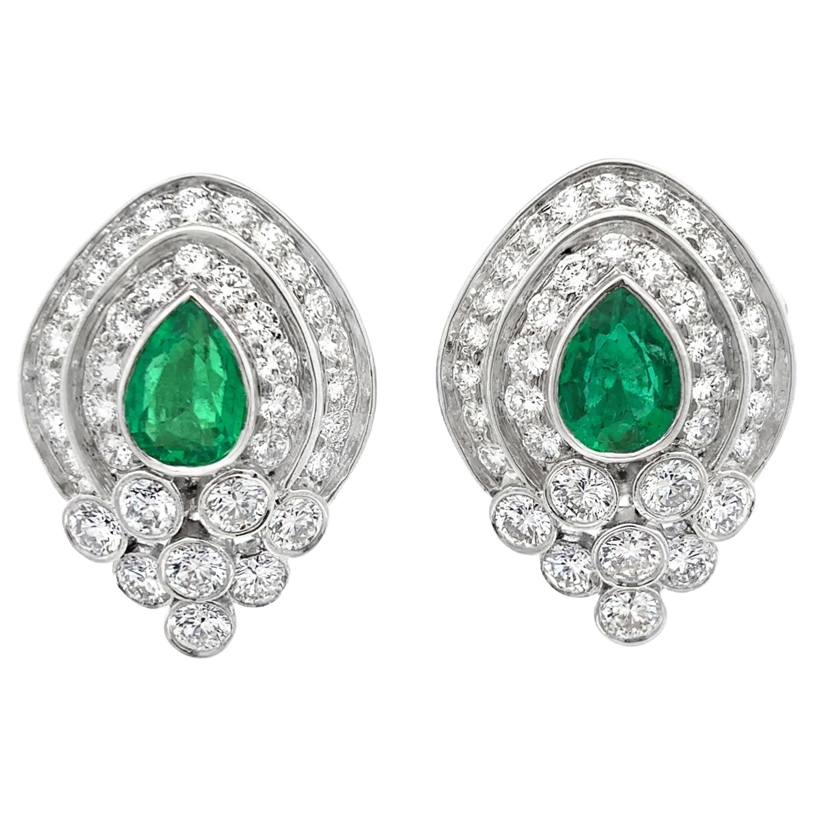 Harry Winston Emerald & Diamond Earrings For Sale
