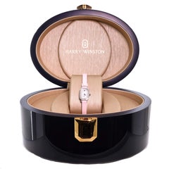 Harry Winston Emerald Quartz Watch White Gold and Satin with Diamond Bezel