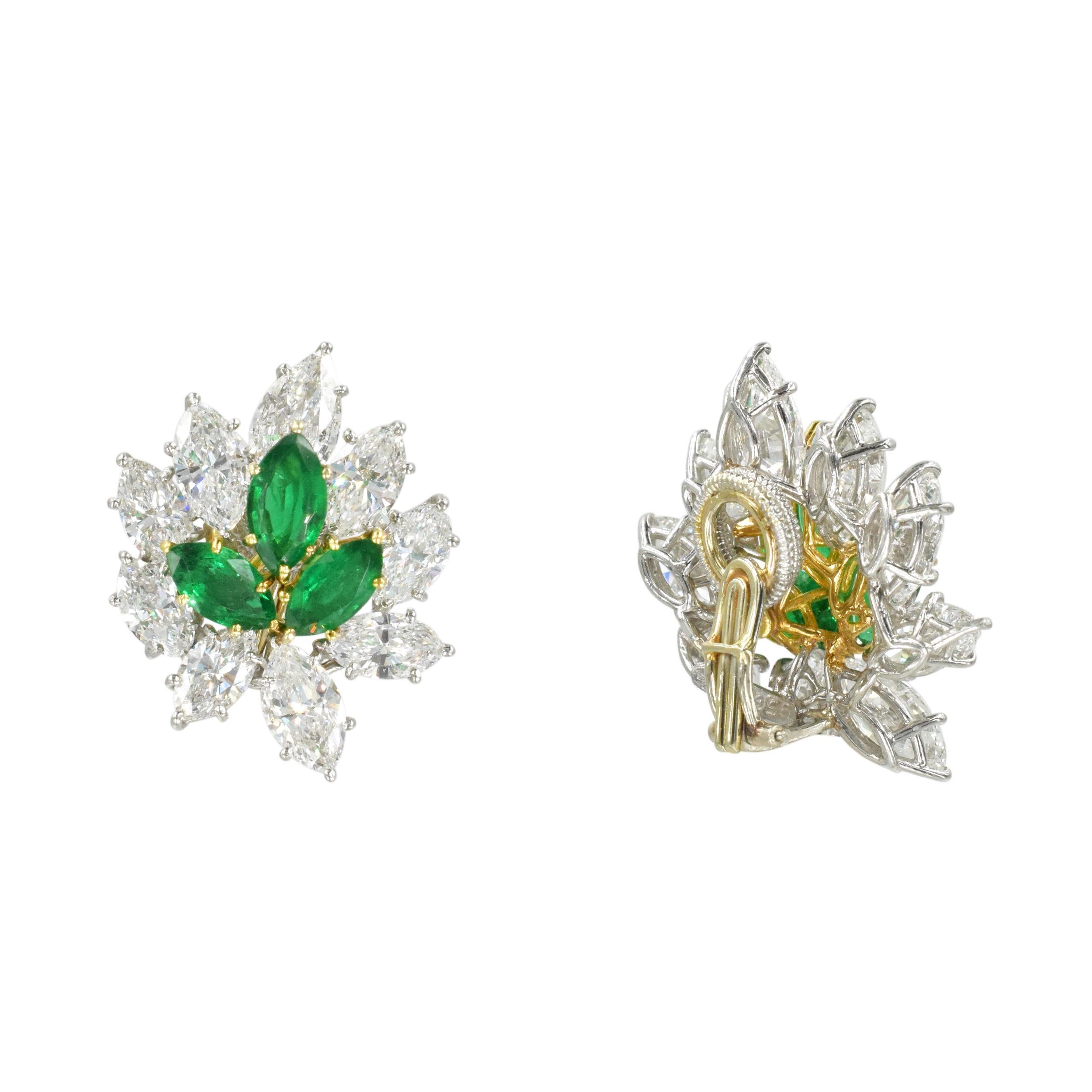 Harry Winston Smaragde, birnenförmige Diamant-Ohrringe (Marquiseschliff) im Angebot