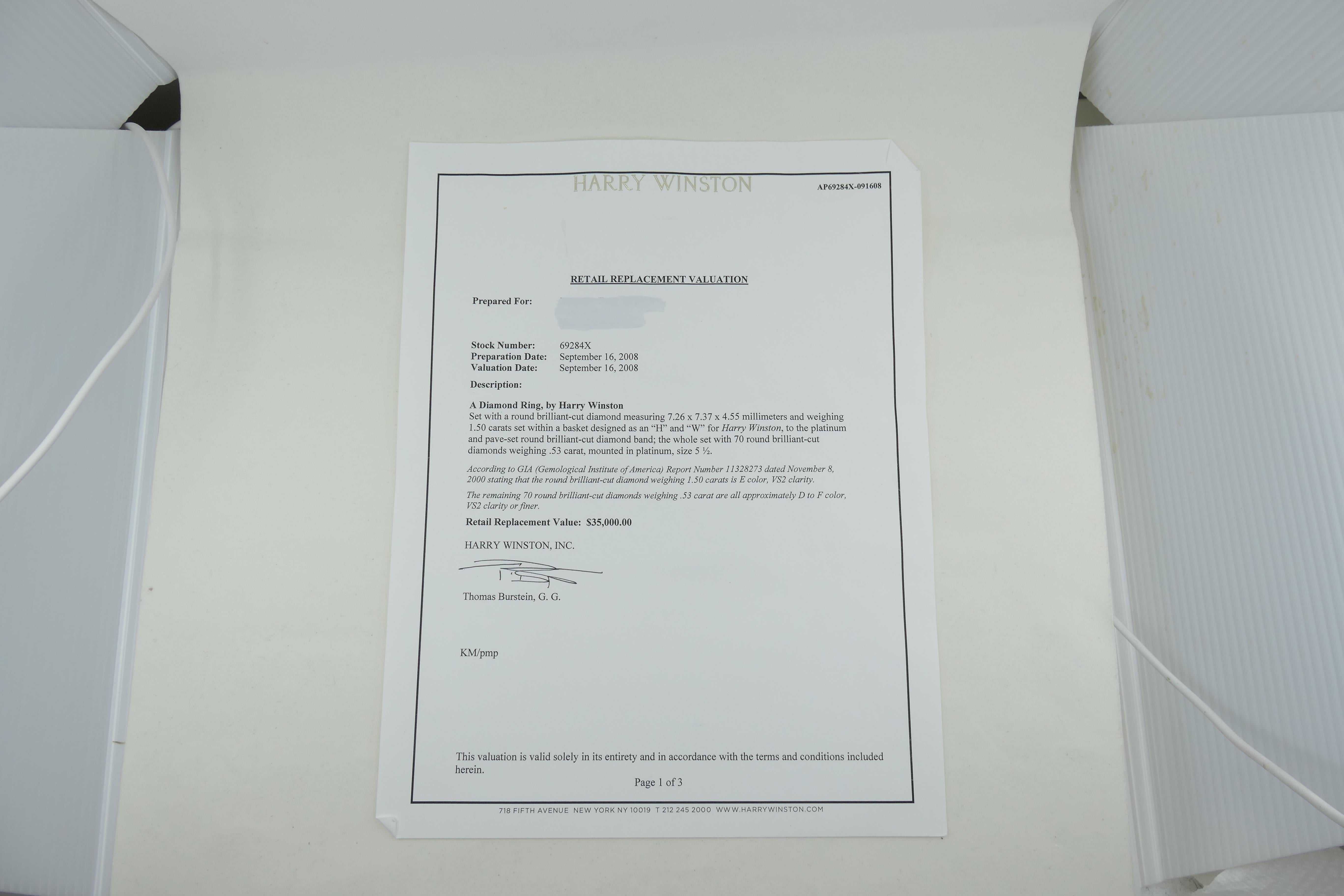 Harry Winston Engagement Ring E Color Diamond Platinum GIA Certified 8