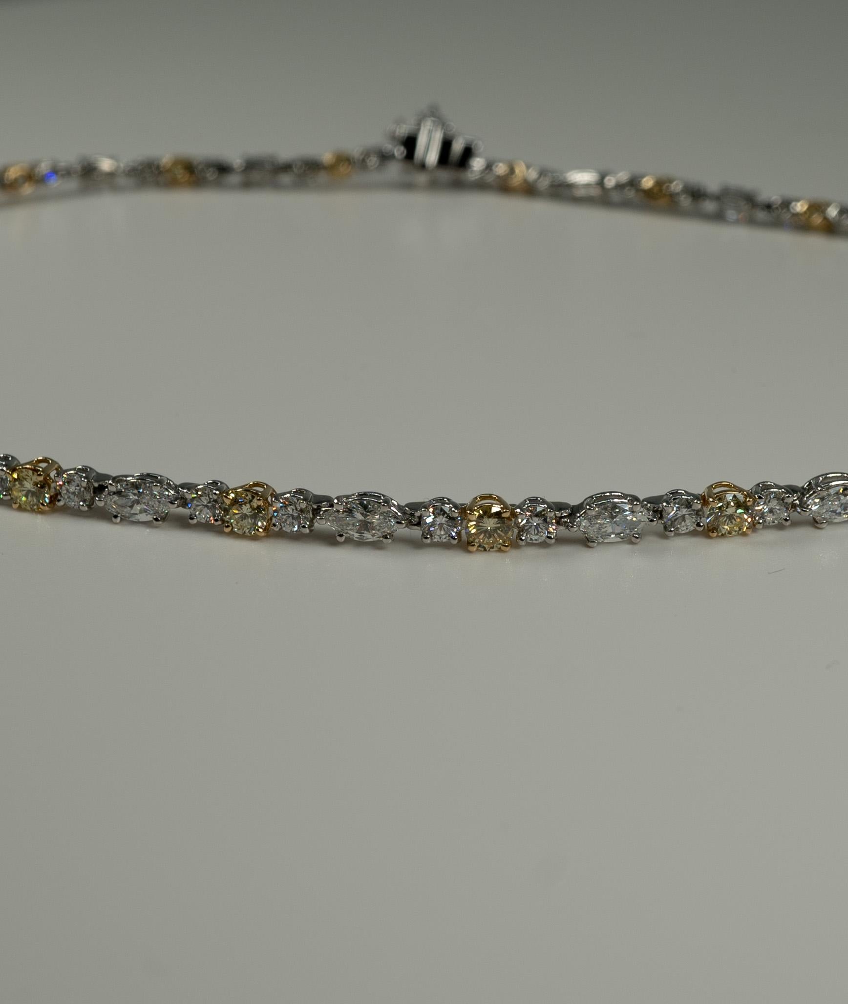 Round Cut Harry Winston Fancy Yellow Diamond and Diamond Straight Line Necklace