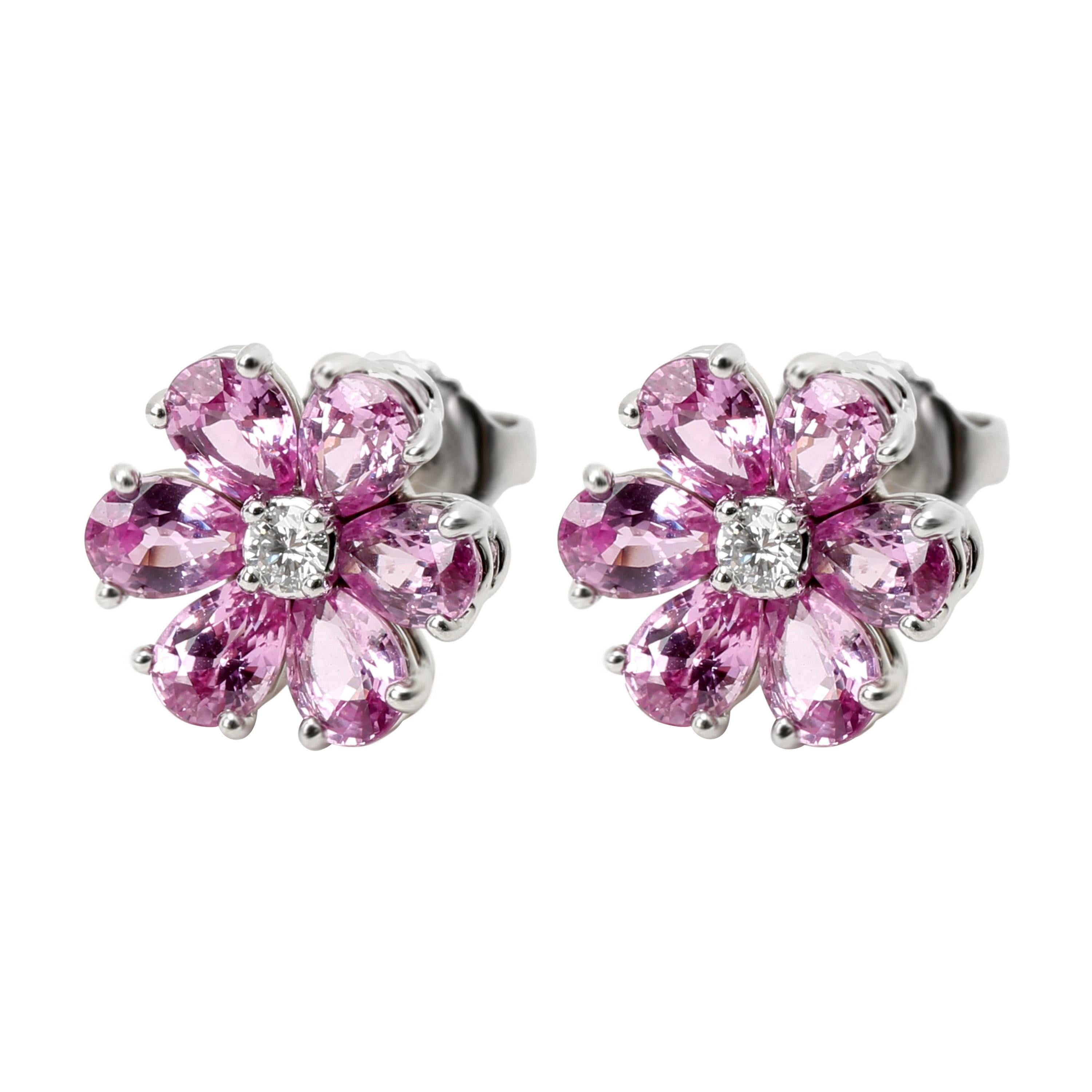 Harry Winston Forget-Me-Not Diamond and Pink Sapphire Earrings in Platinum