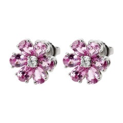 Boucles d'oreilles Myosotis en platine avec diamant et saphir rose Harry Winston