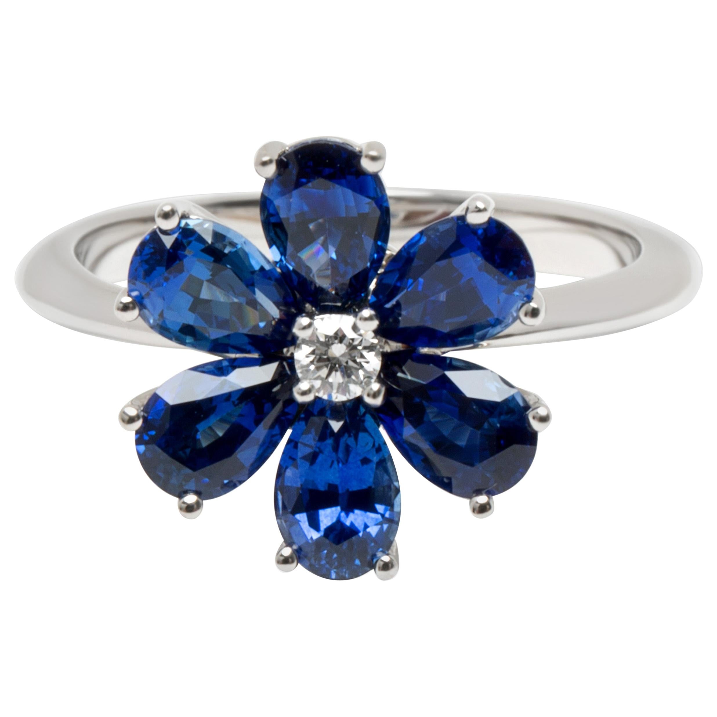 Harry Winston Forget Me Not Sapphire and Diamond Flower Ring in Platinum