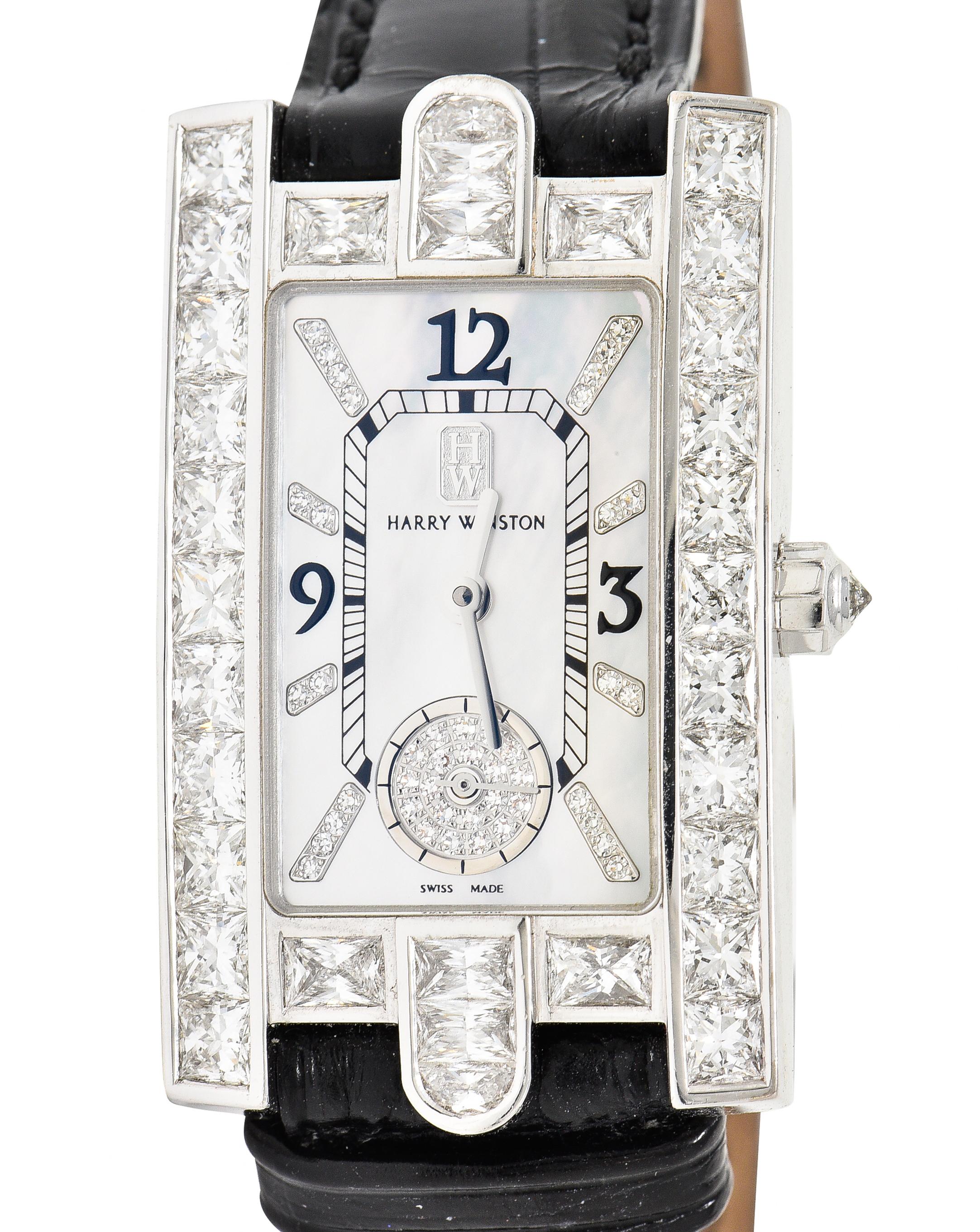 Harry Winston French Cut 6.50 Carats Diamond 18 Karat Gold Avenue Watch For Sale 2