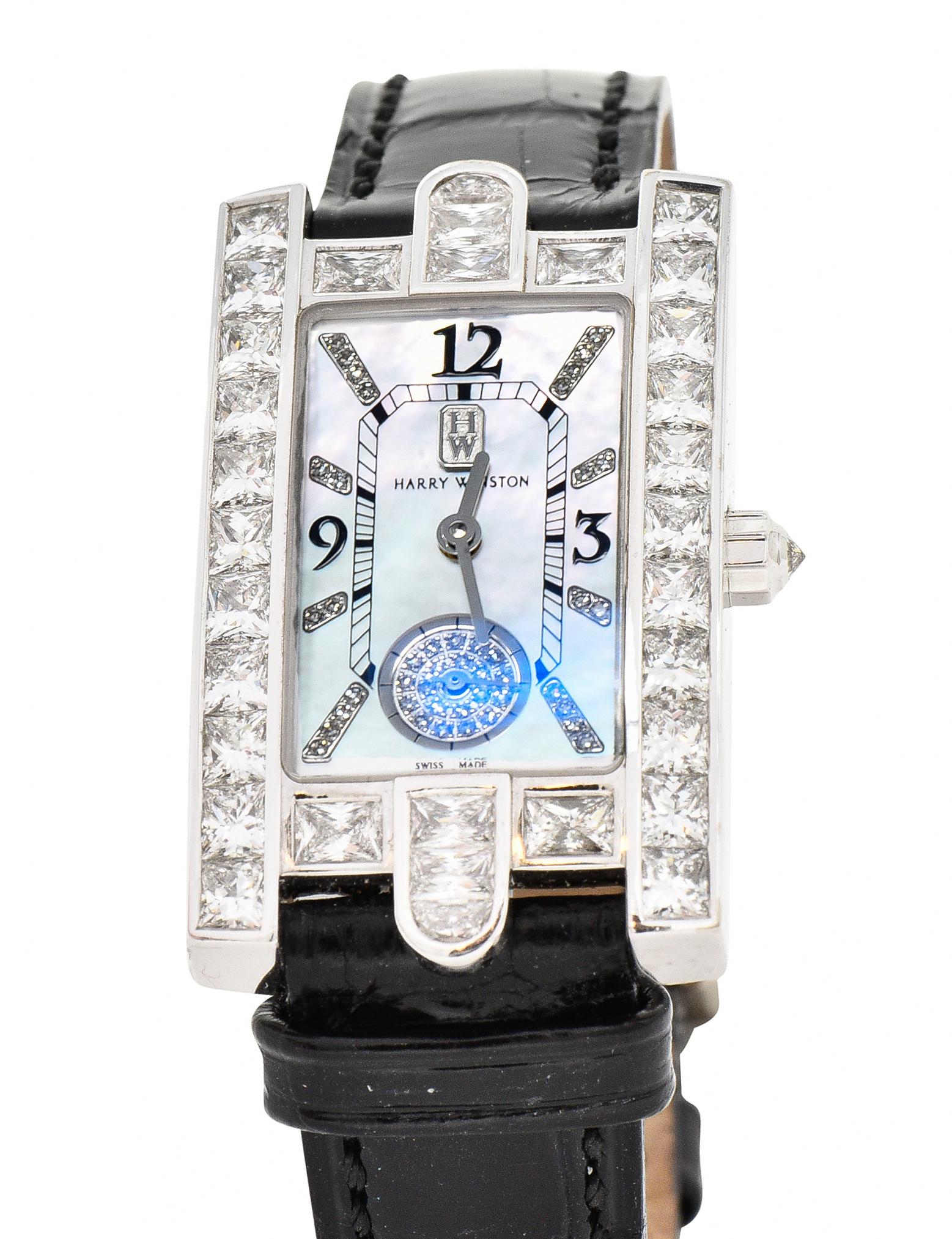 Harry Winston French Cut 6.50 Carats Diamond 18 Karat Gold Avenue Watch For Sale 3