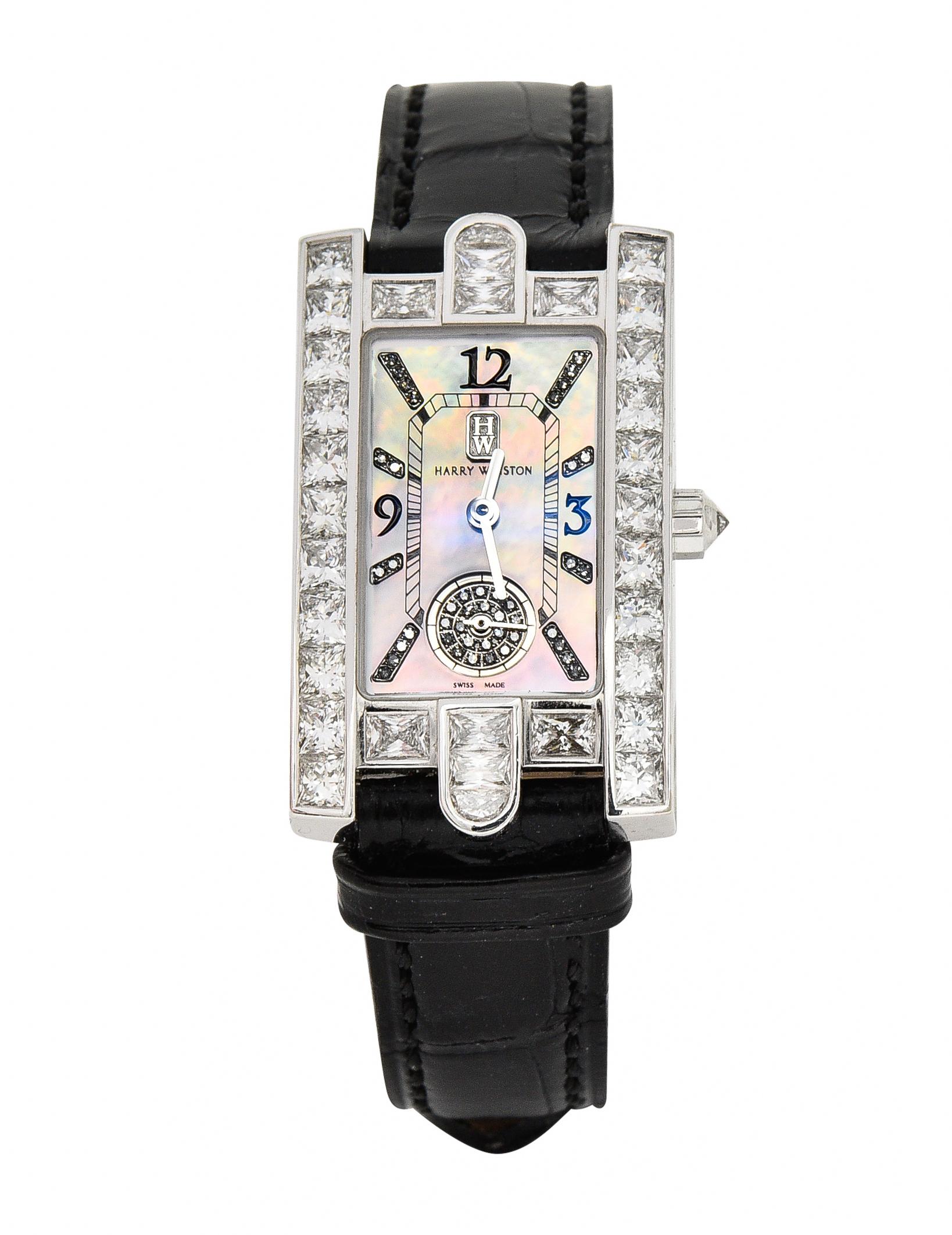 Harry Winston French Cut 6.50 Carats Diamond 18 Karat Gold Avenue Watch For Sale 4