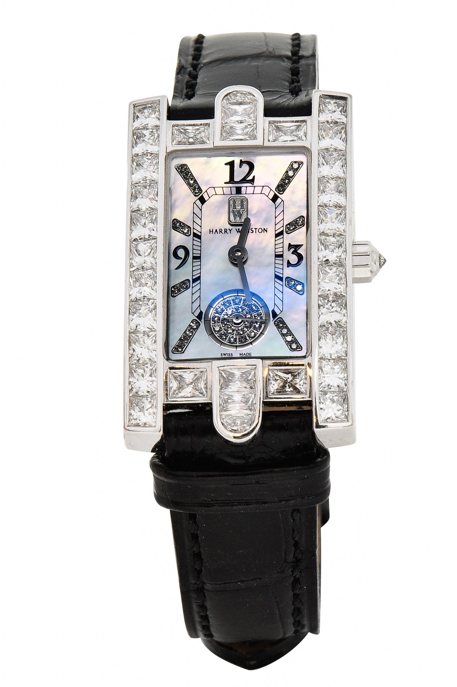 Harry Winston French Cut 6.50 Carats Diamond 18 Karat Gold Avenue Watch For Sale 5